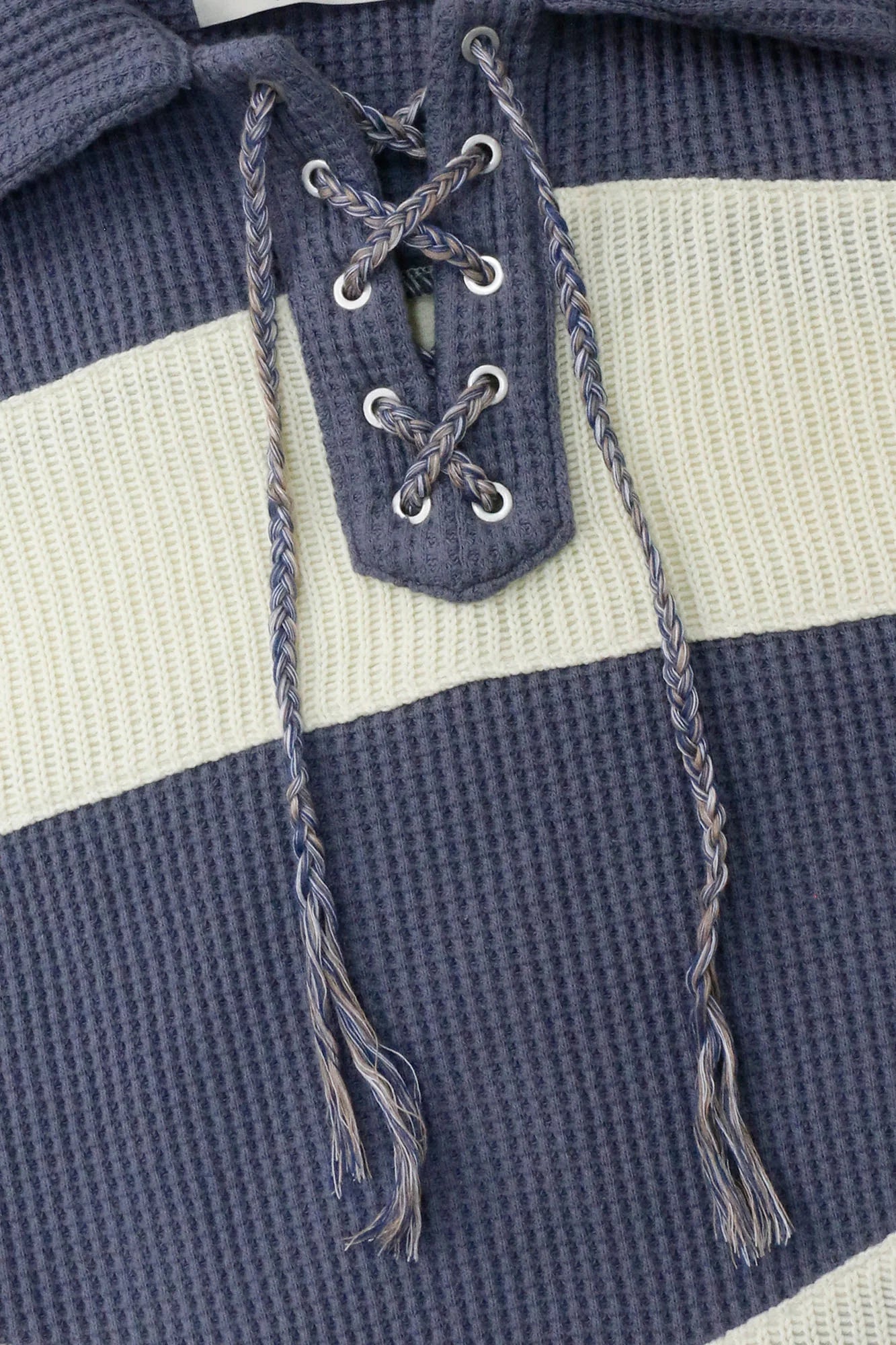 RELABEL Waffle-Knit Stripe Lace-Up Sweatshirt
