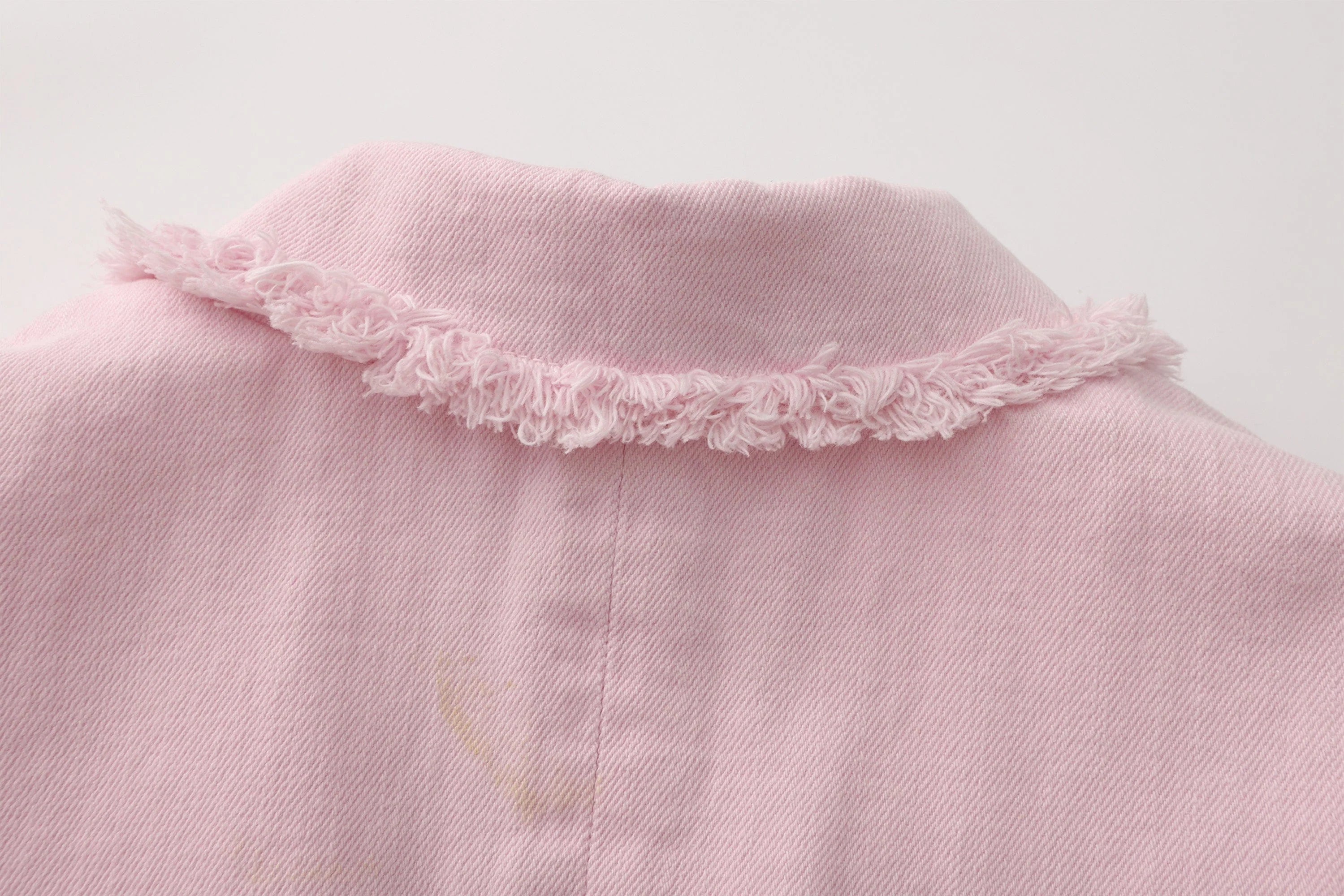 VANN VALRENCE Washed Beaded Frayed Denim Jacket