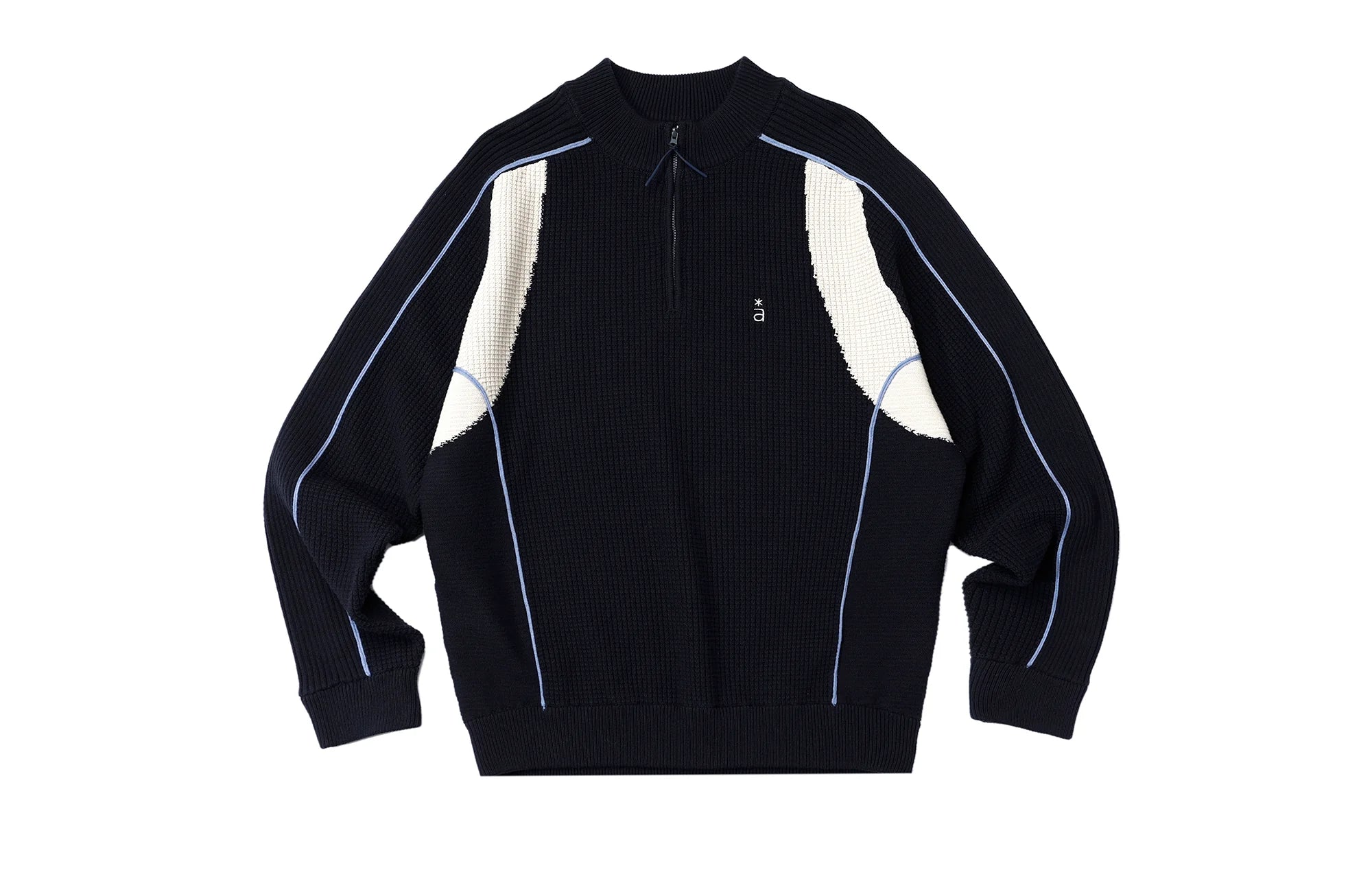ROARINGWILD A ARCH Contrast Panel Raglan Half-Zip Sweater