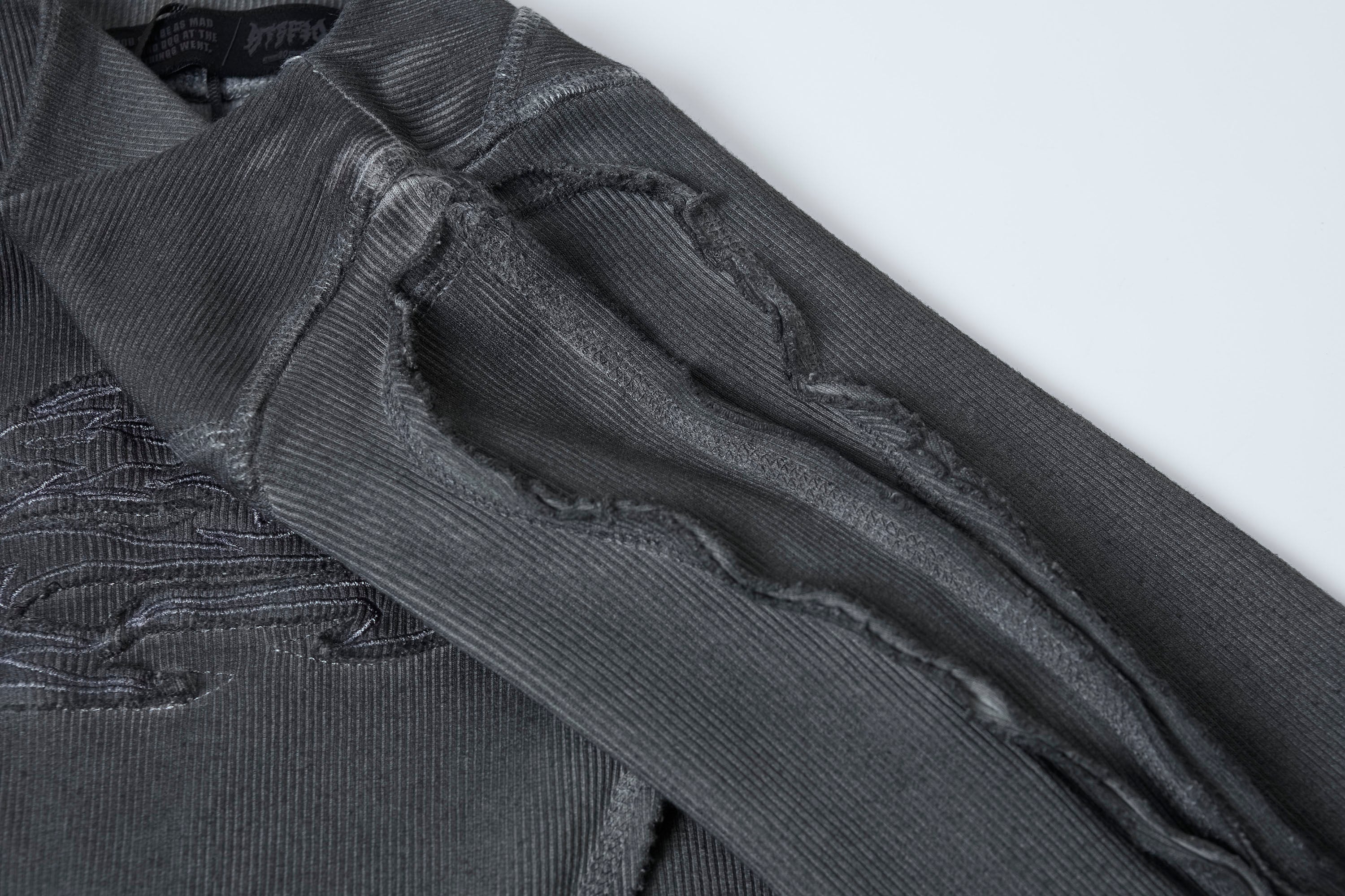 CLP Distressed Raw-Seam Paneled Long-Sleeve Tee