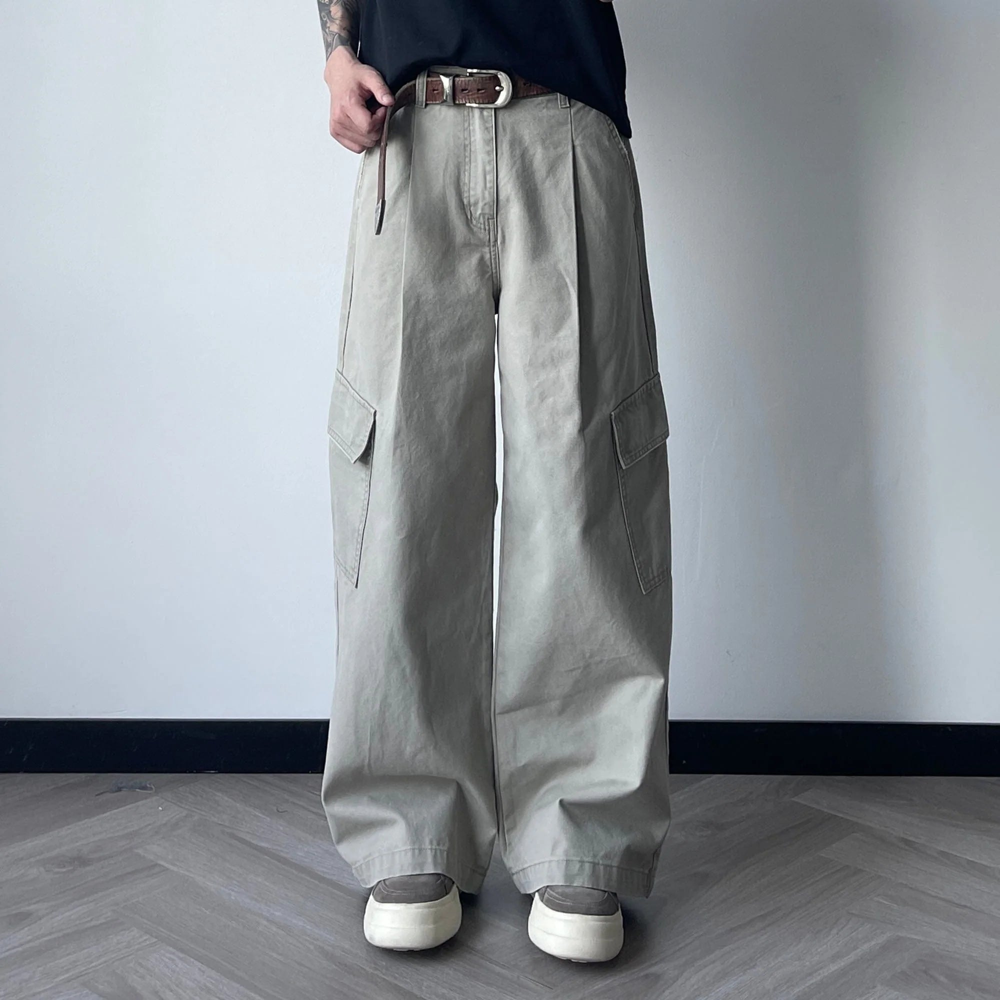 OKAYTHXBYE Pleated Utility Baggy Cargo Pants