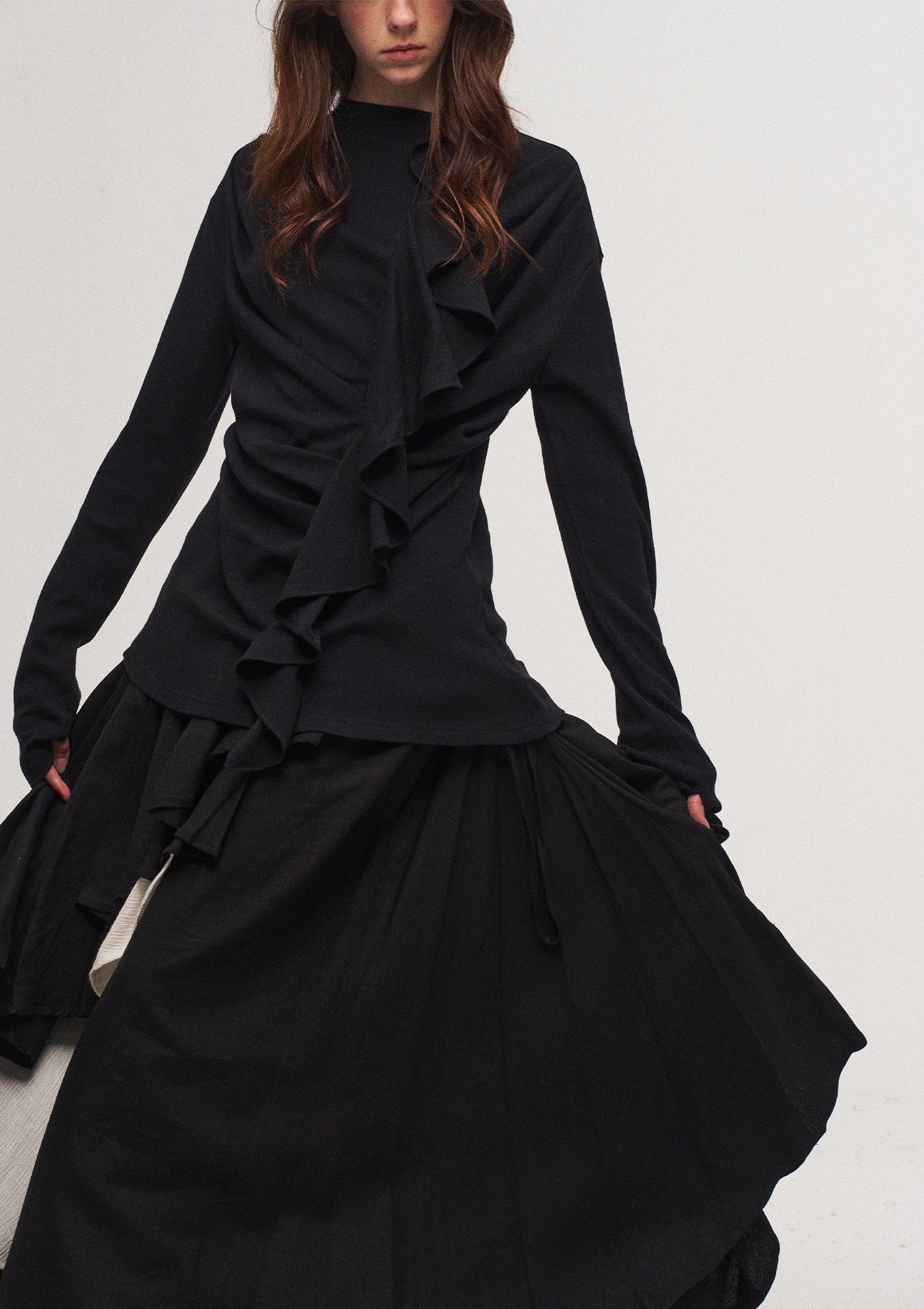ILNya Nieternite Nifutur Ruffled Mock Neck Thumb Holes Wrinkled Base Layer