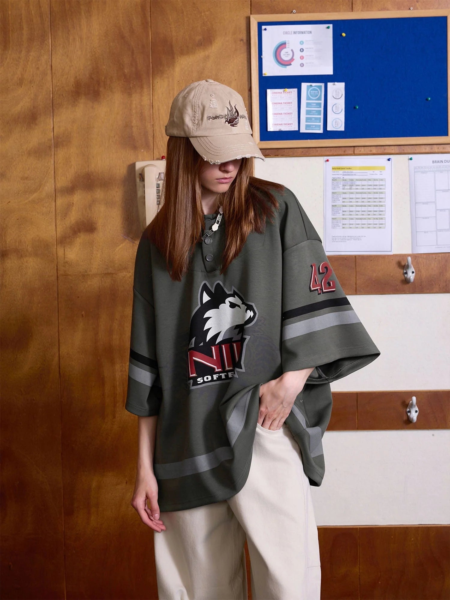 ERROR CODE ROBOT Varsity Layered Collar Oversized Huskie Tee
