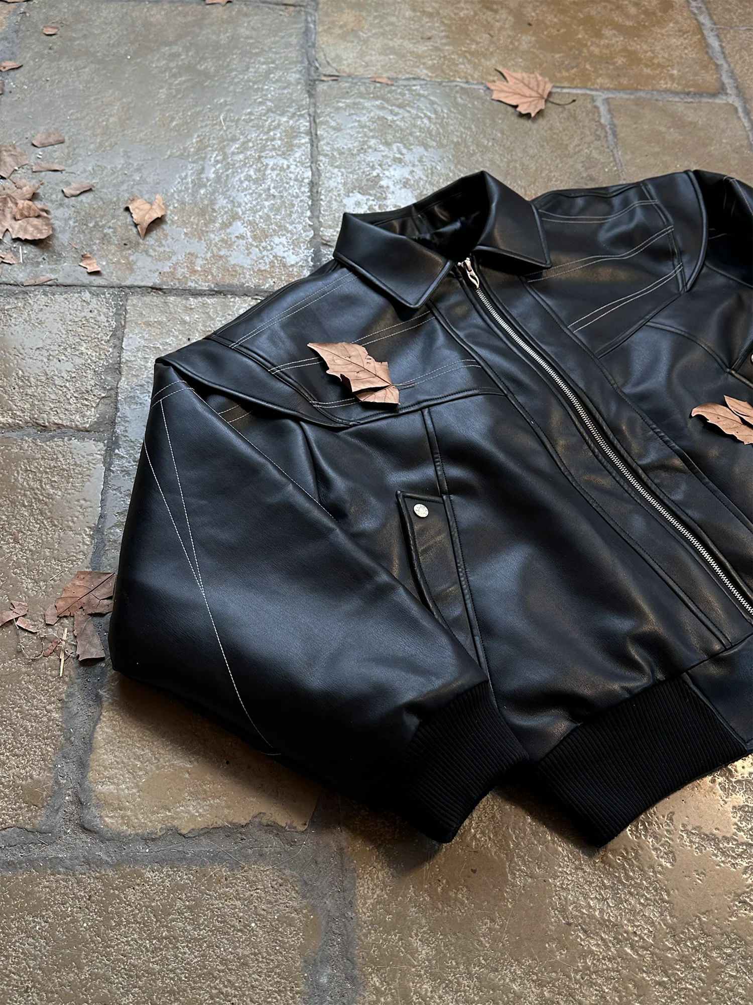ESAIAS Deconstructed Stitch PU Jacket