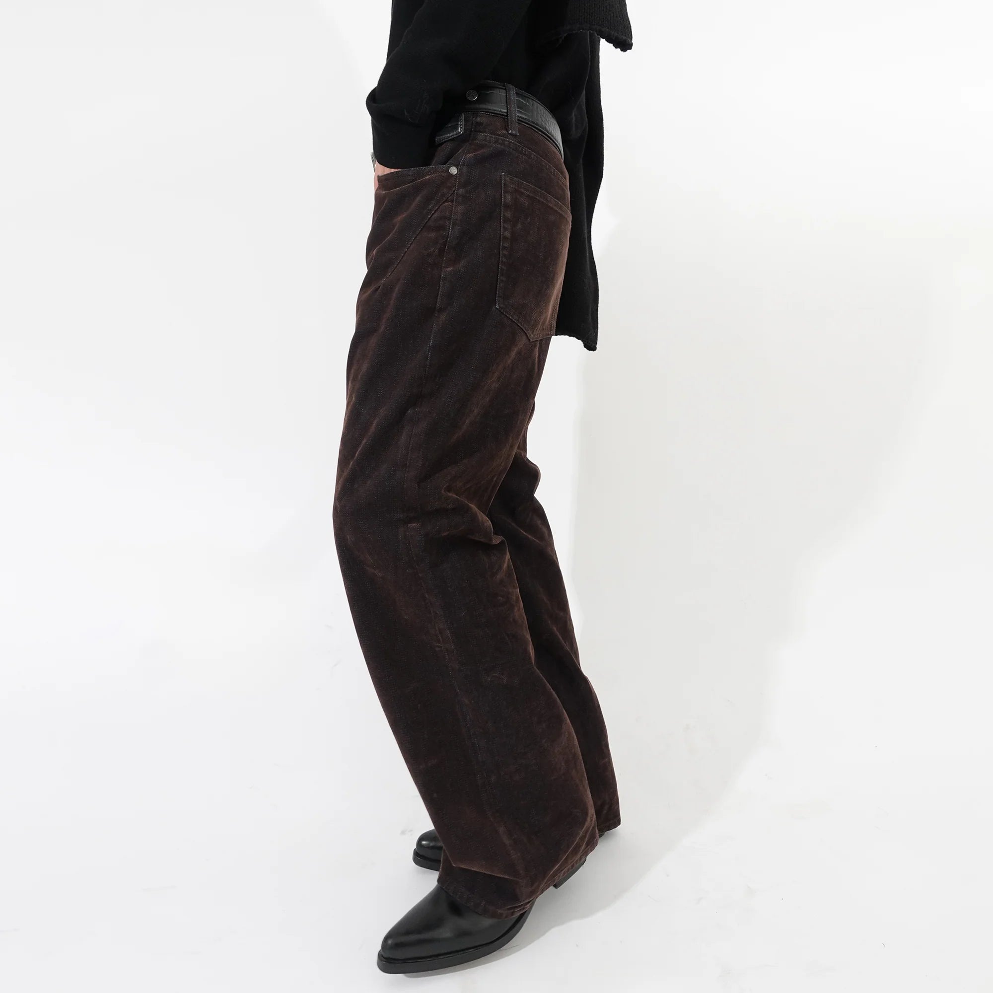 IN EXISTENCE Star Embroidered Herringbone Flocked Flare Jeans