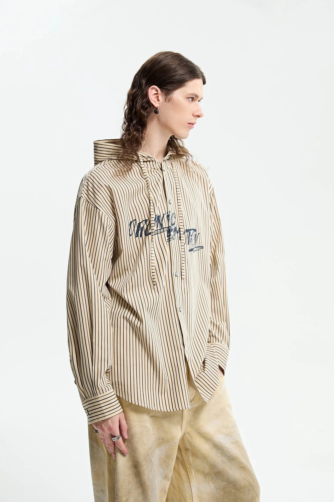 ORGANIC EMOTION Striped Drawstring Hooded Shirt