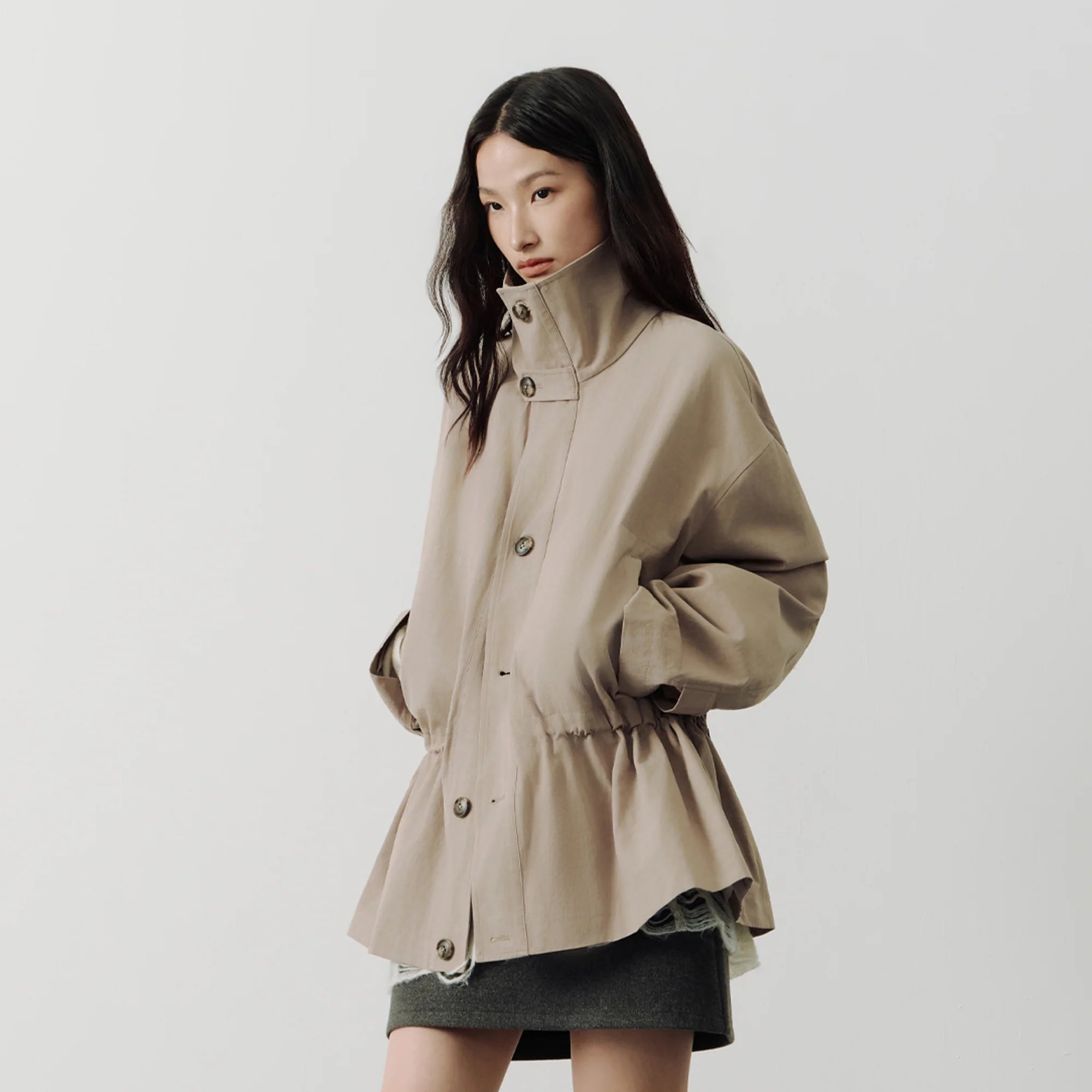 SAME FLOW Stand-Collar Drawstring-Waist Jacket