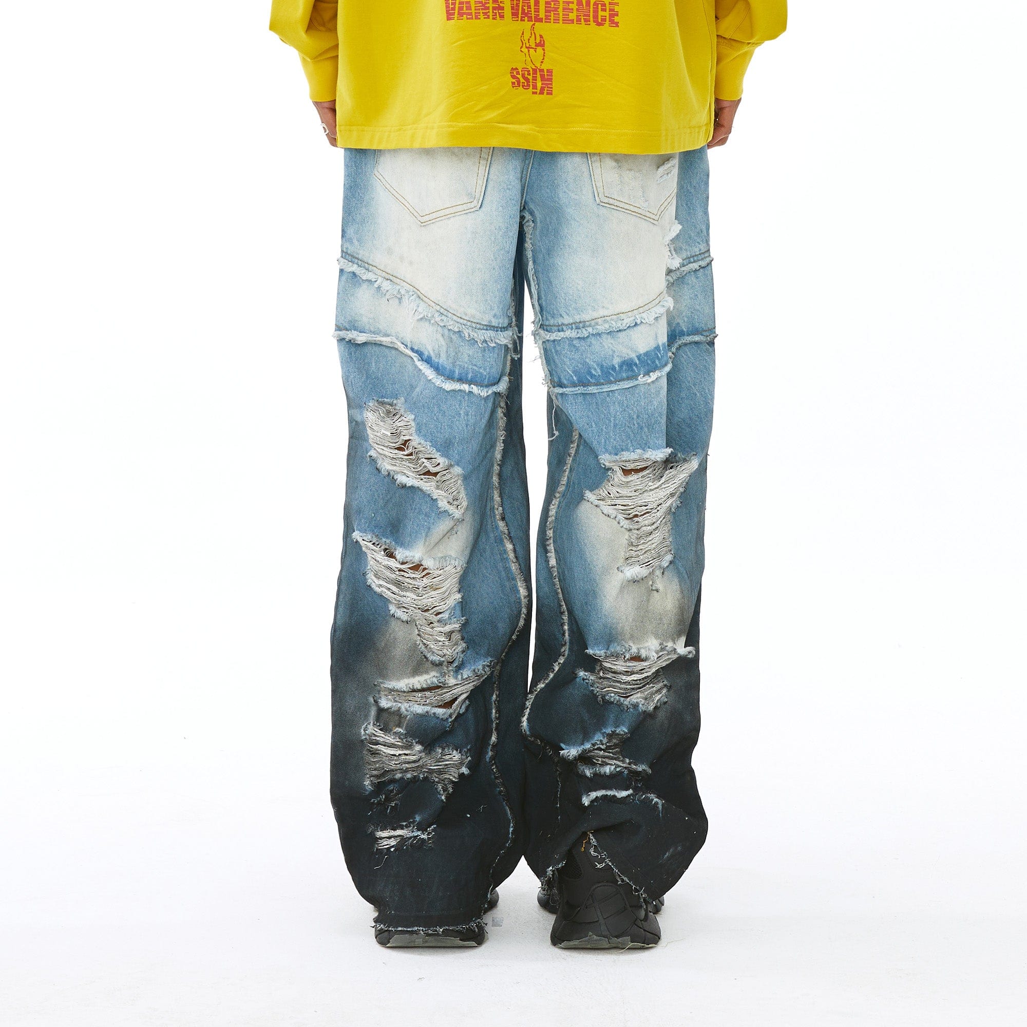 VANN VALRENCE Distressed Gradient Wash Structural Ripped Jeans