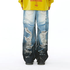 VANN VALRENCE Distressed Gradient Wash Structural Ripped Jeans
