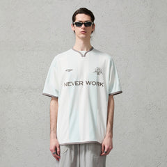 ORGANIC EMOTION Never Work Slogan Stripes Spliced Jersey