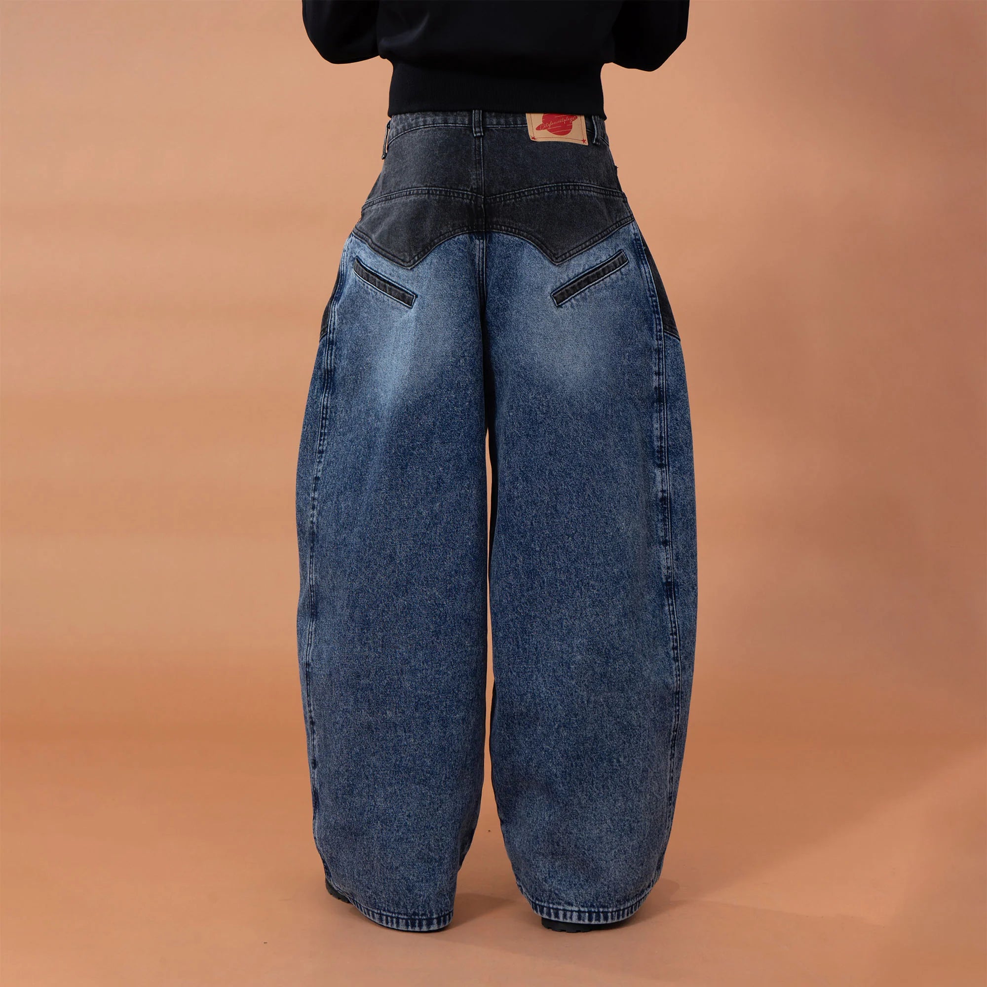 CLP Distressed Contrast-Panel Oversized Jeans