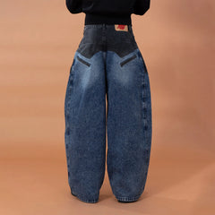 CLP Distressed Contrast-Panel Oversized Jeans