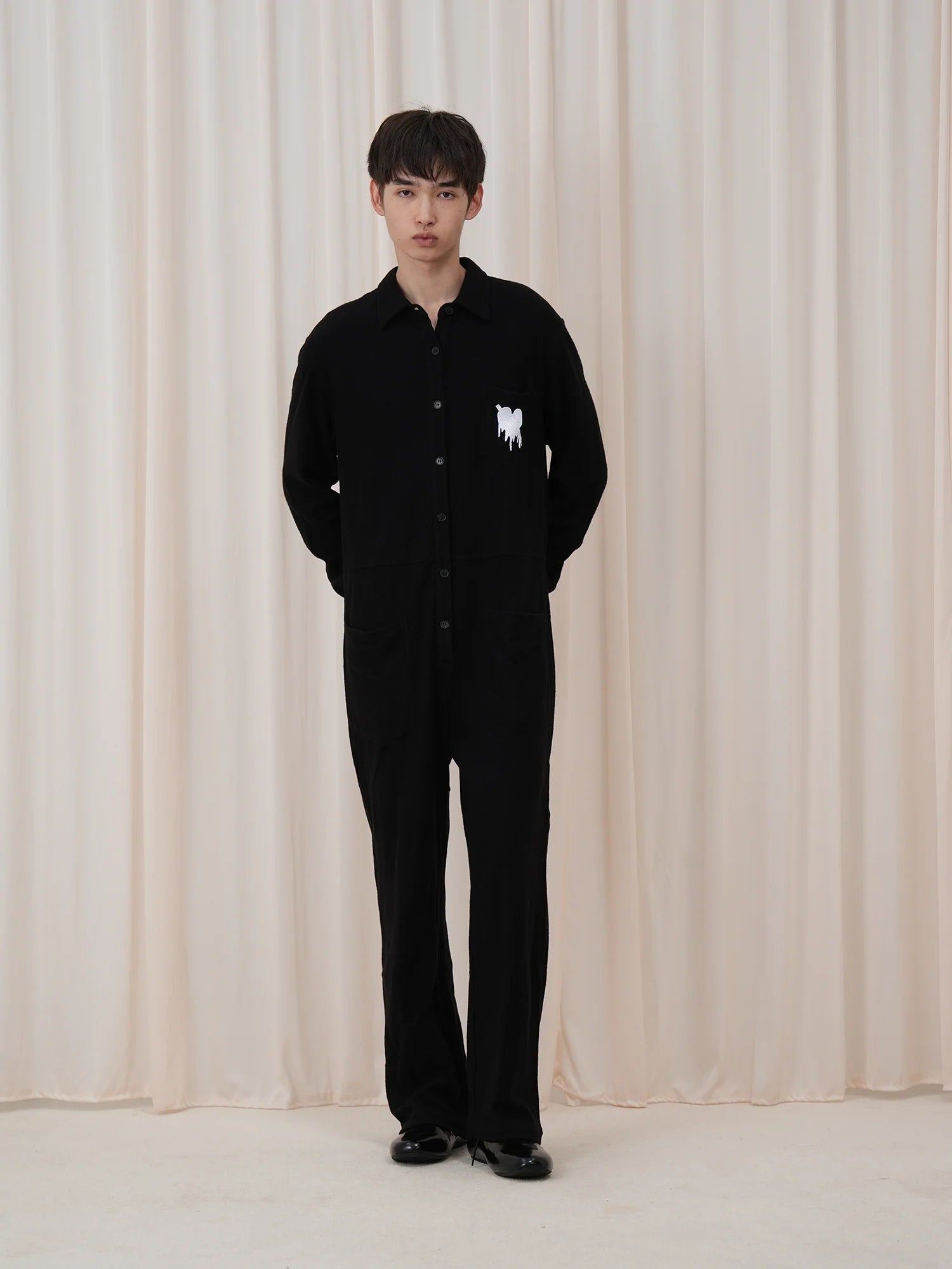 OUYANG WENJUN Wool Fluid-Heart Embroidered Jumpsuit