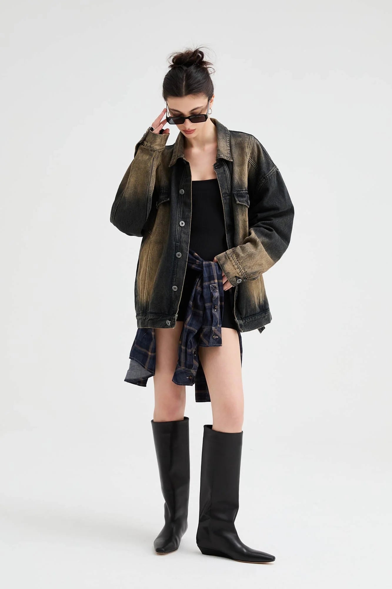 ORGANIC EMOTION Faded Spliced Pocket Denim Jacket