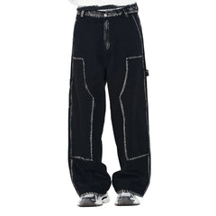 OVERLAPS Contrast Brushstroke Trim Double-Knee Jeans
