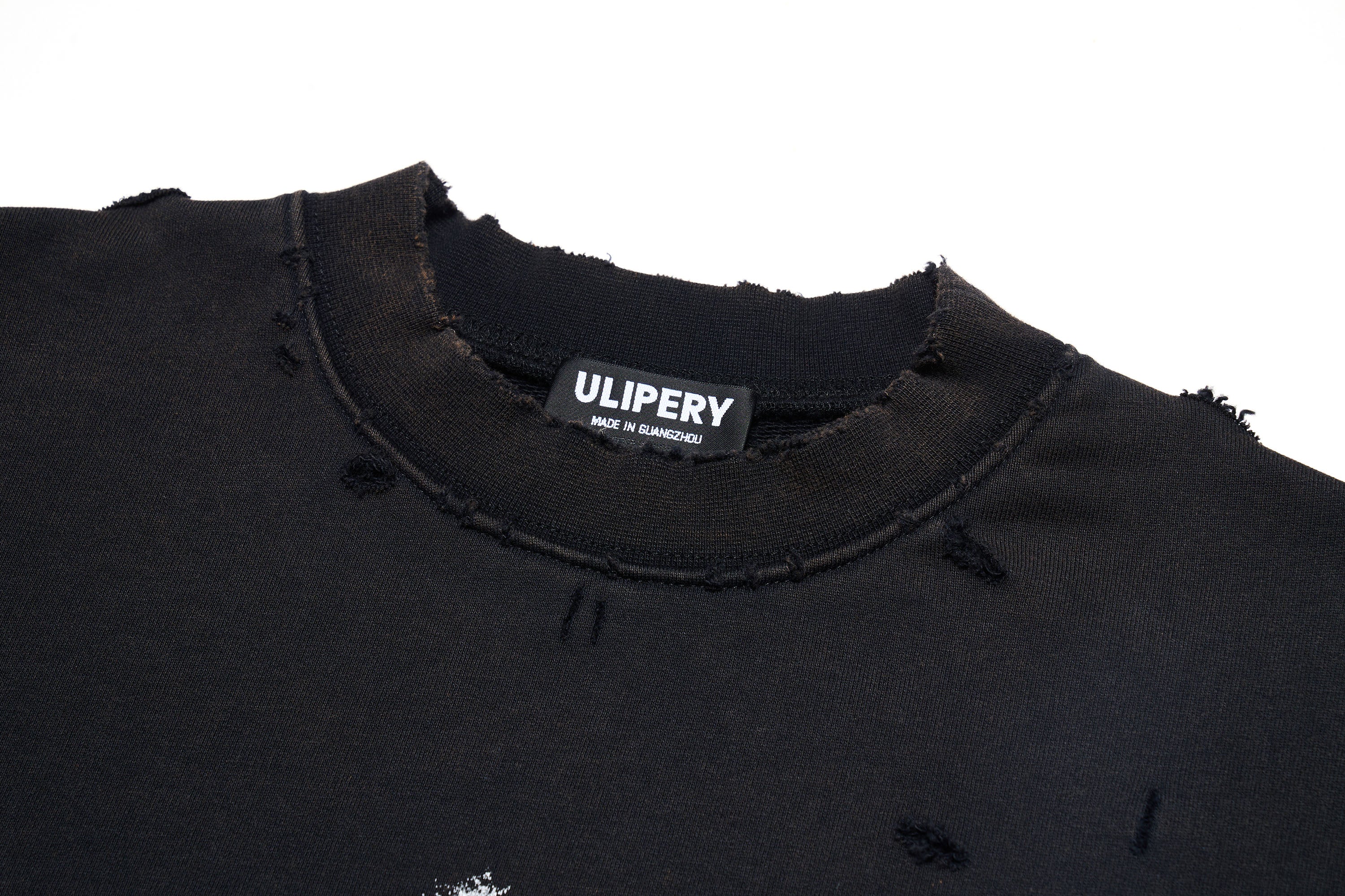 ULIPERY Distressed USB Graphic Long Sleeve Tee Black