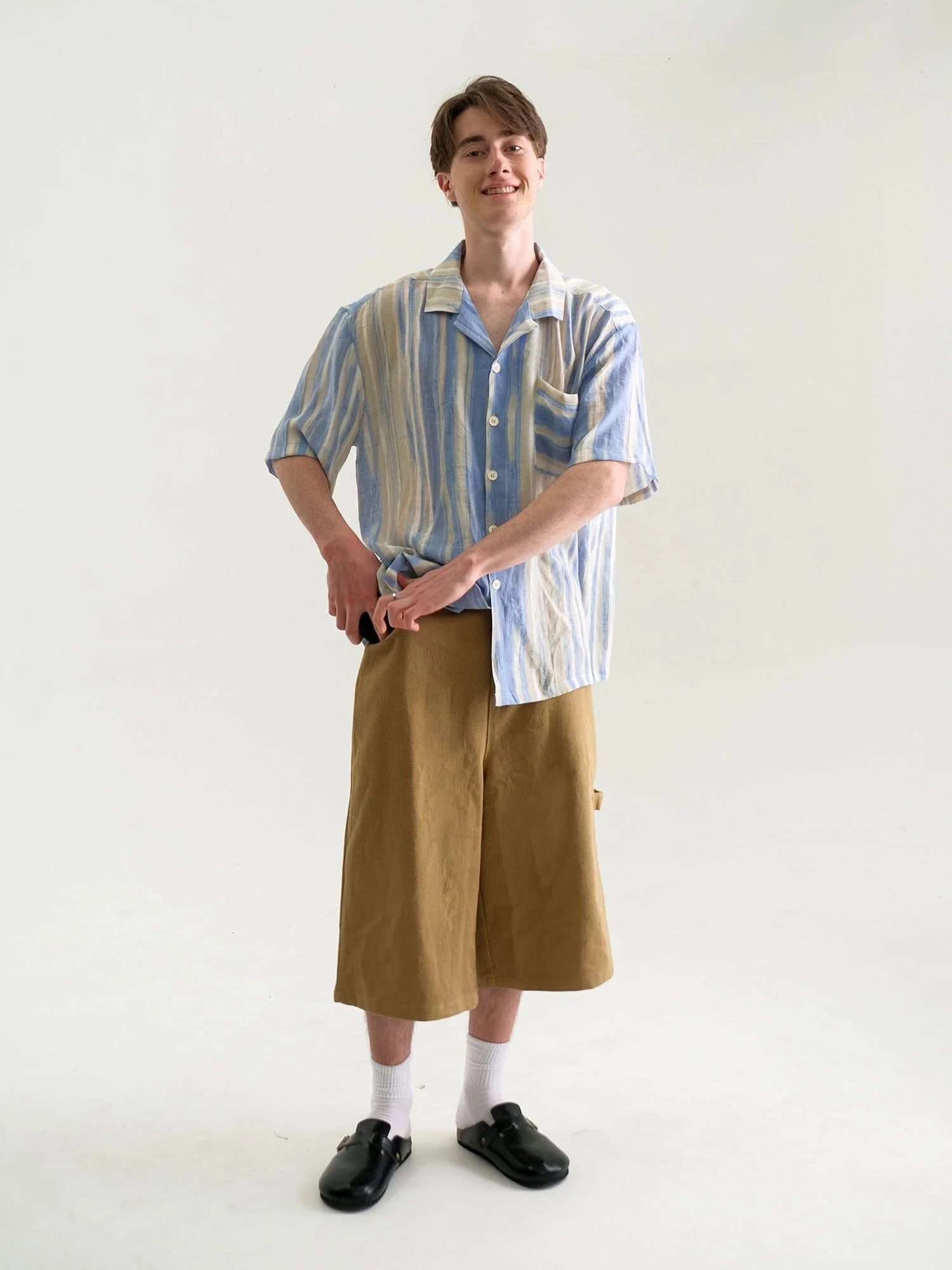 WIID Contrast Stripe Tencel Cuban Half Shirt