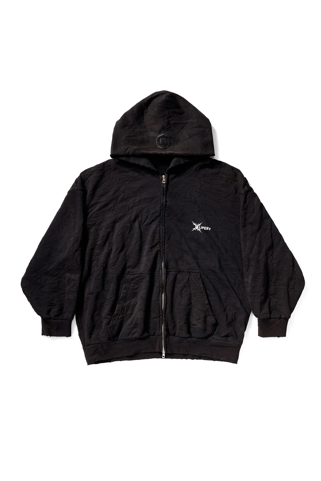 ULIPERY Distressed Crinkled Hooded Jacket