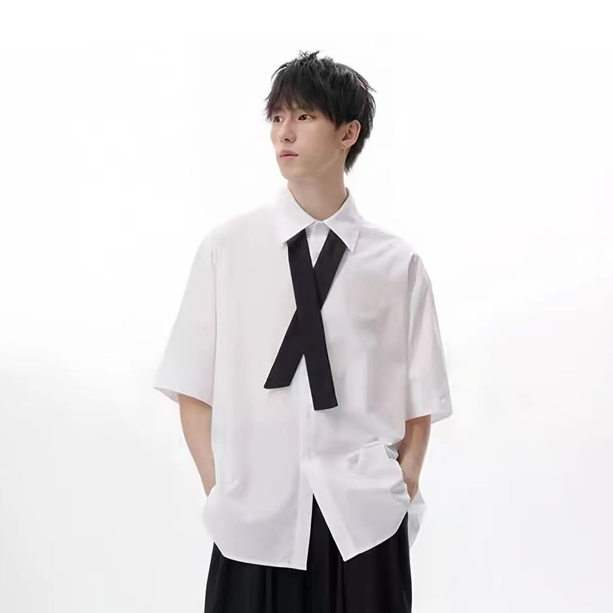 TUIMU Cross Tie Detachable Sleeve Shirt