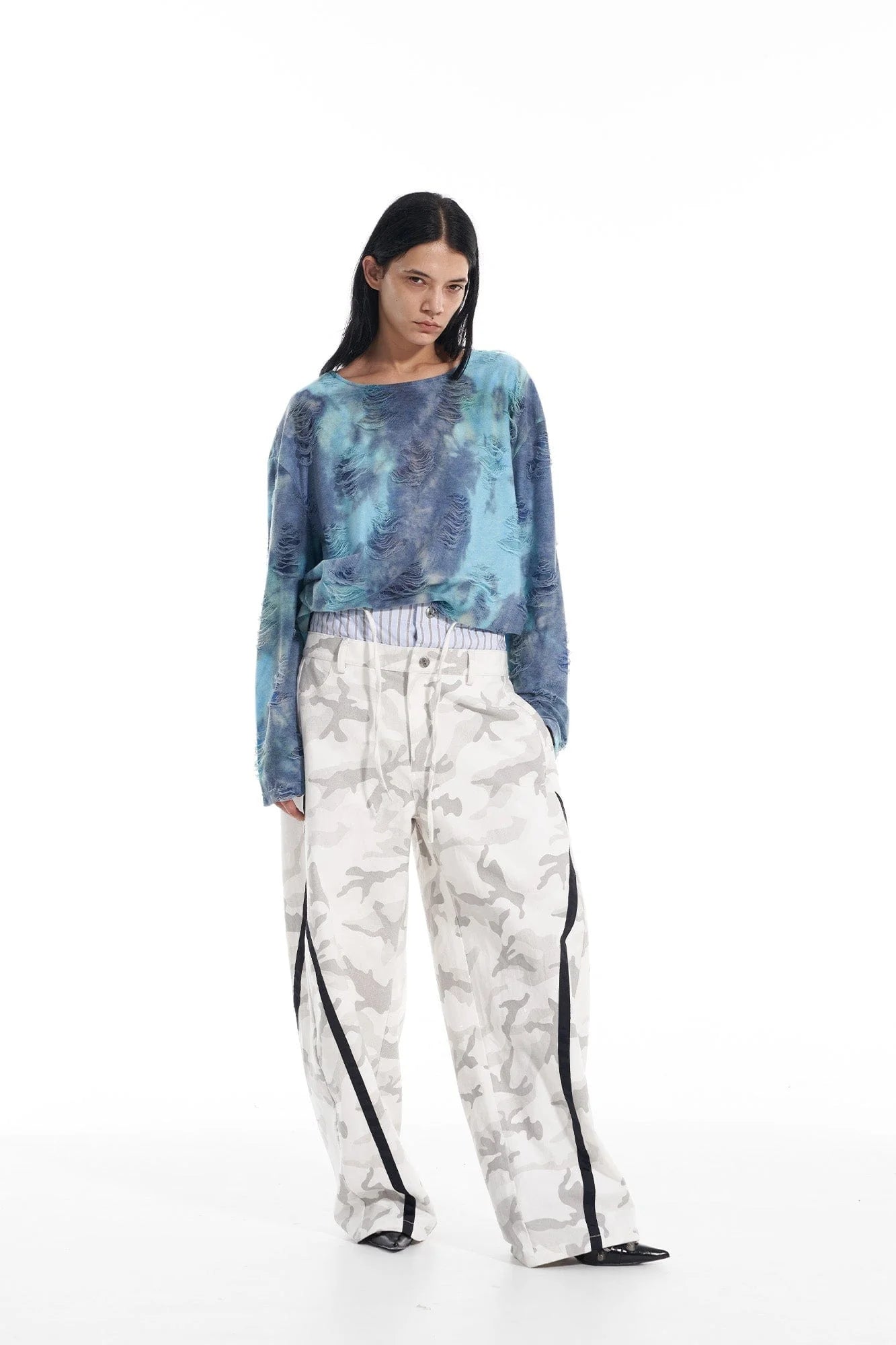 VANN VALRENCE Distressed Gradient Tie-Dye Long-Sleeve Tee