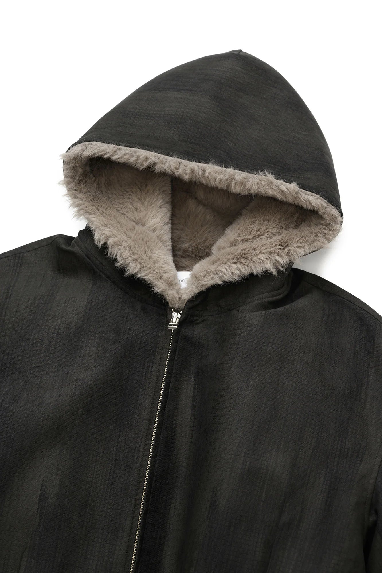 OKAYTHXBYE Faux Mink Lined Hooded Bomber Jacket