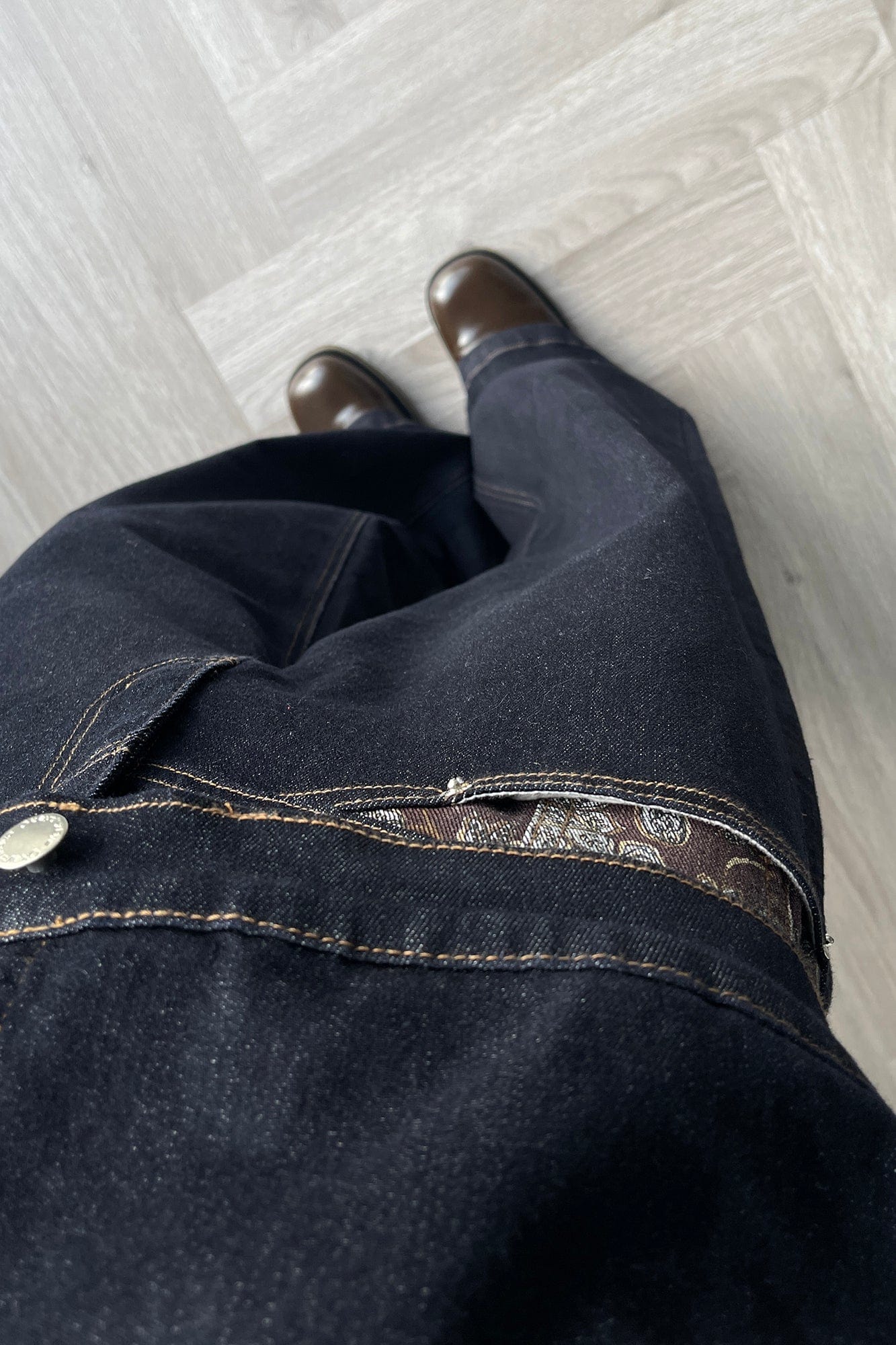 OKAYTHXBYE Floral Paneled Waist Raw Jeans
