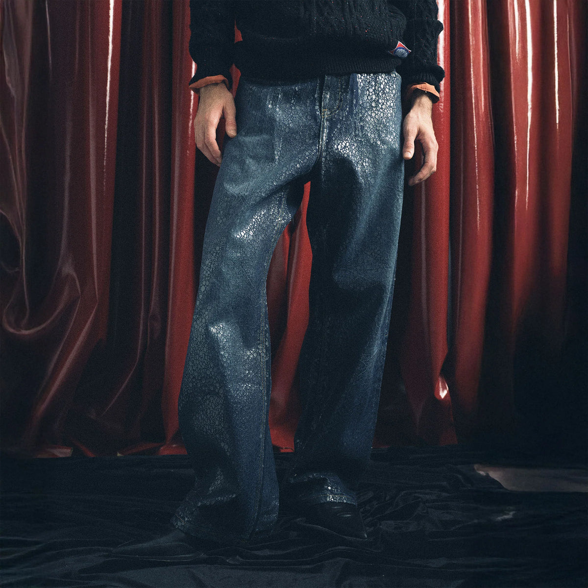 TRECLUB Iridescent Scale Wide-Leg Jeans