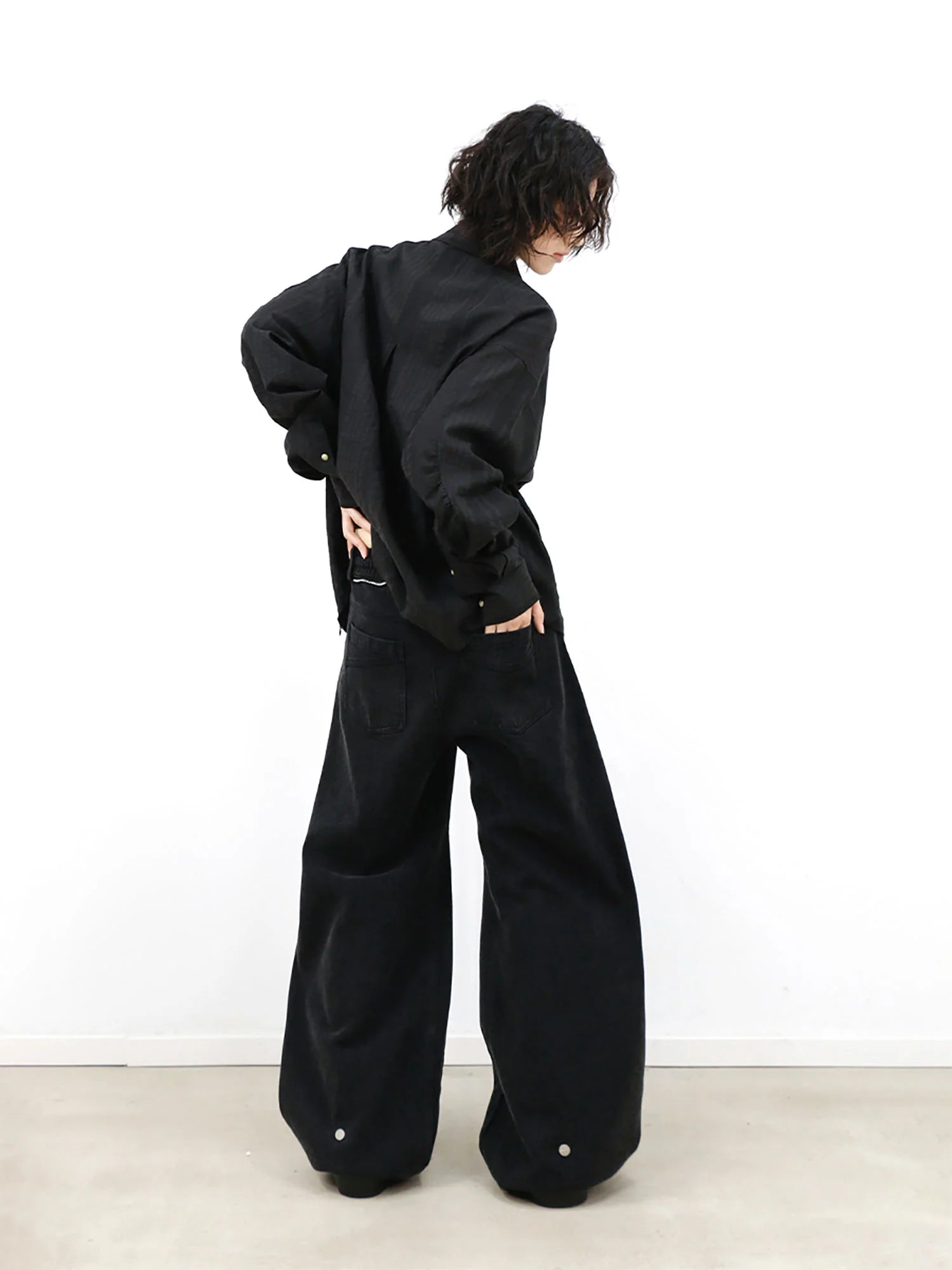 RELABEL Washed Studded Panel Oversized Jeans Black