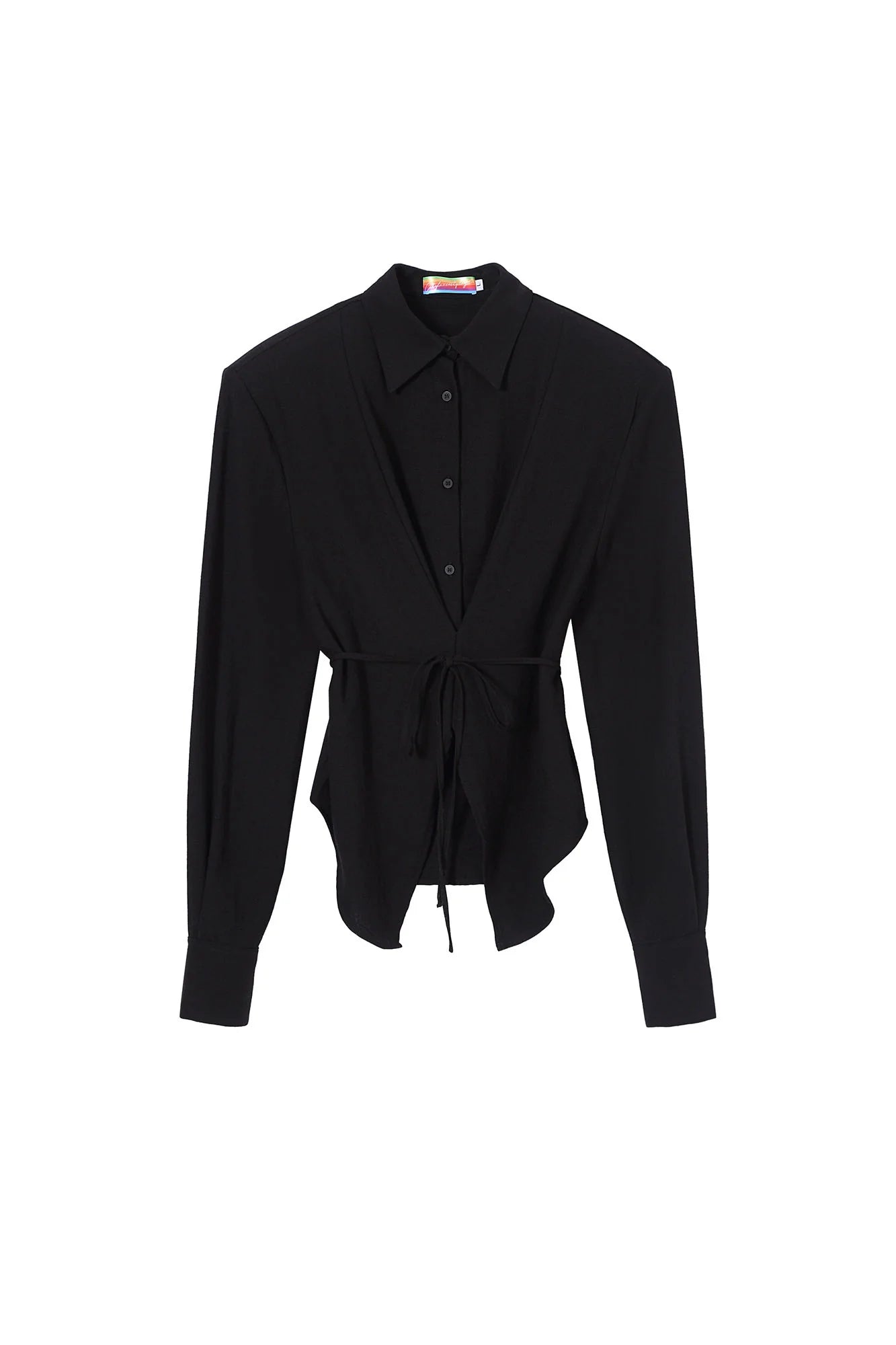 CLP Padded-Shoulder Tie-Waist Shirt