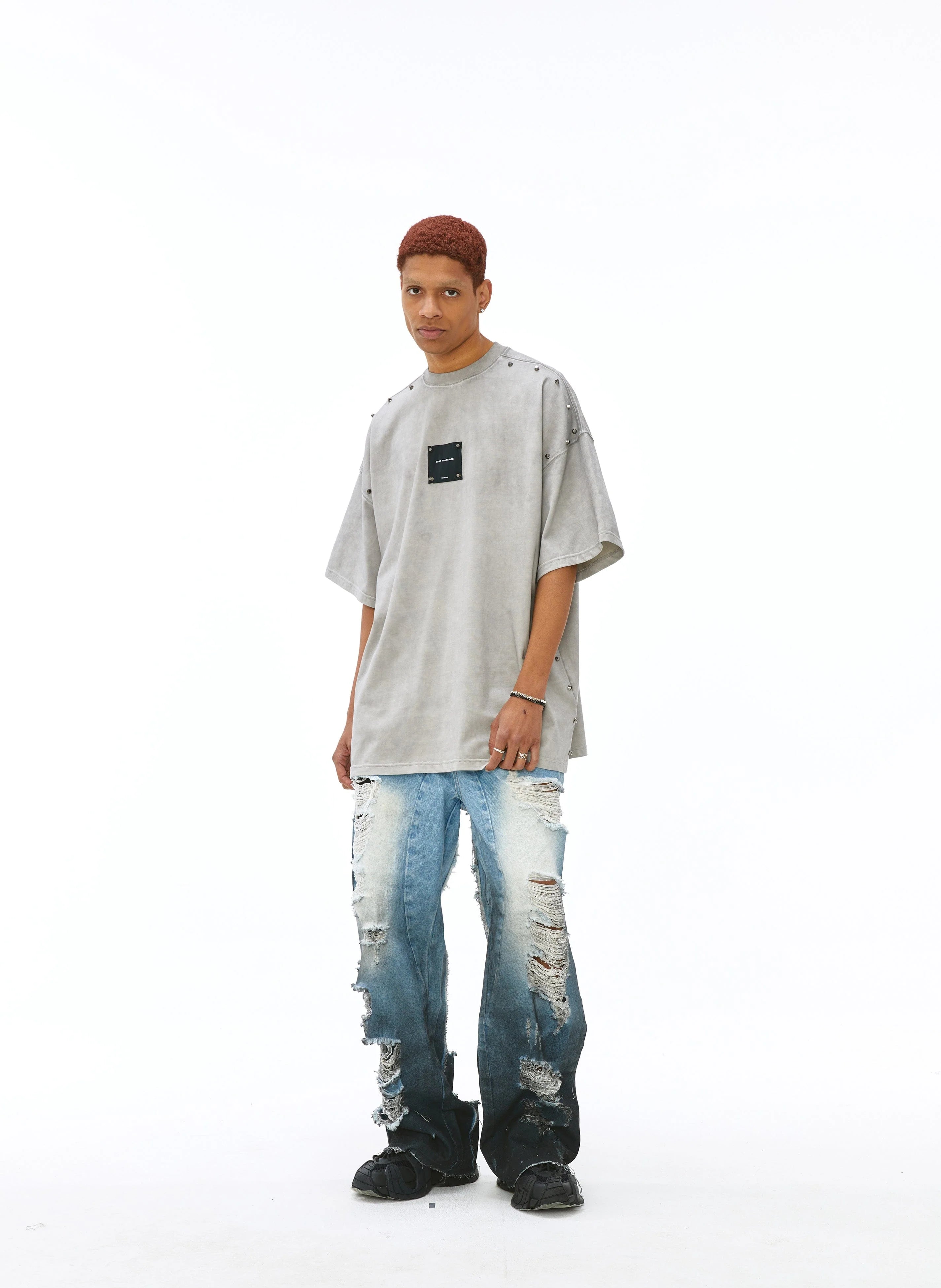 VANN VALRENCE Washed Studded Box Patch T-Shirt