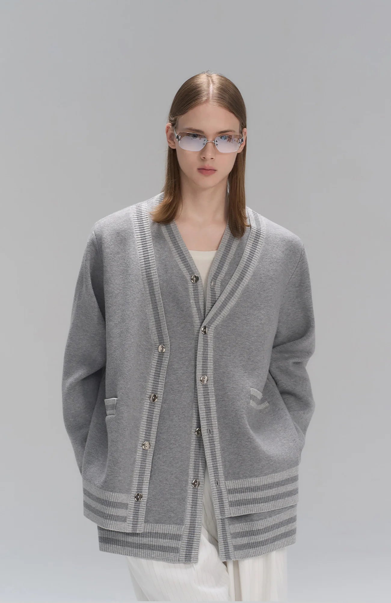 TIWILLTANG Layered Placket Knit Cardigan