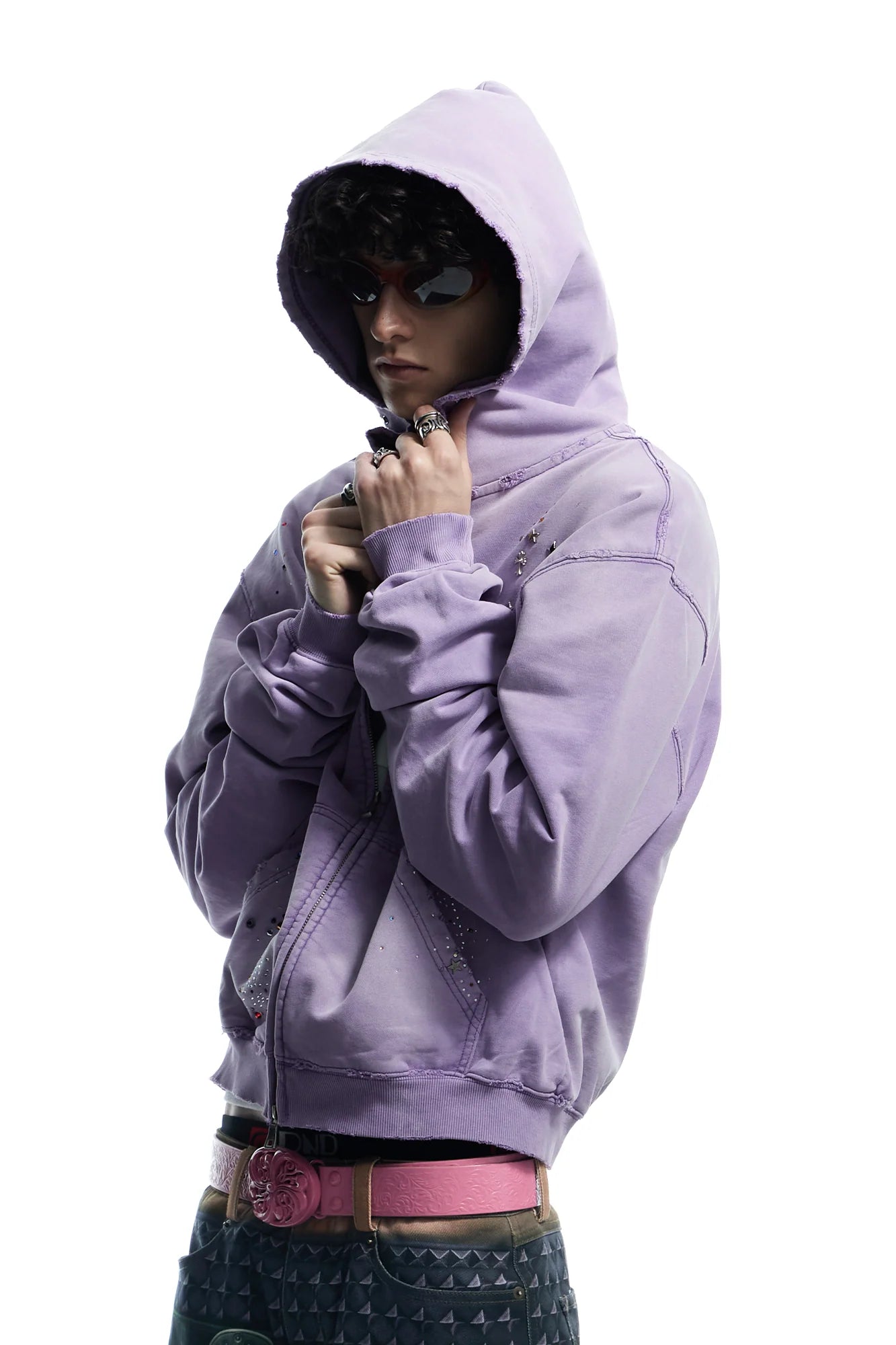 DND4DES Starry Diamond Washed Zip-Up Hoodie