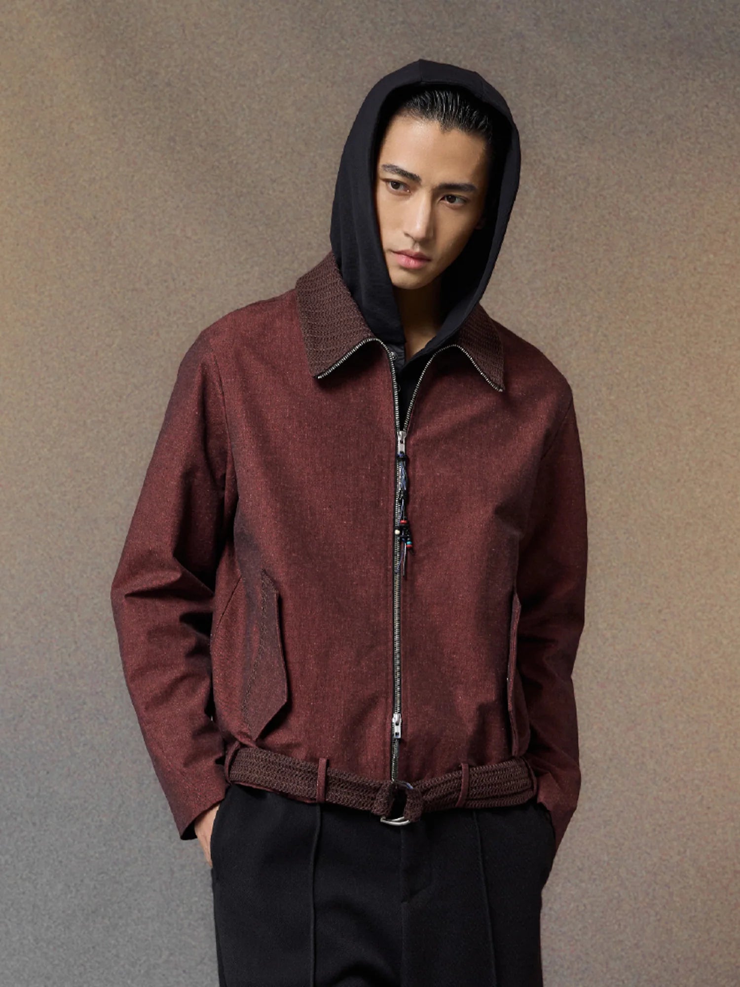 ALVNG AR ANTS Linen-Blend Draped-Belted Jacket