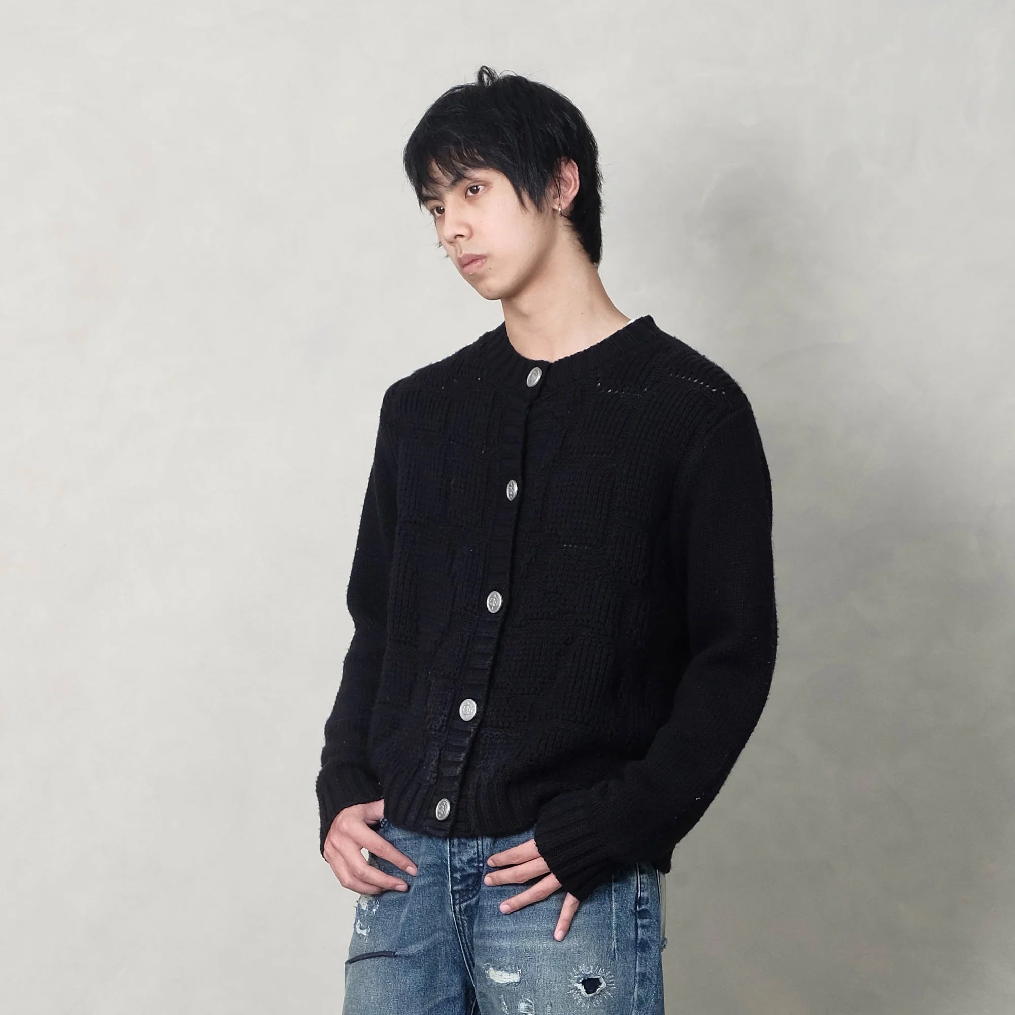 IN EXISTENCE Wool-Blend Snake Scale Jacquard Cardigan