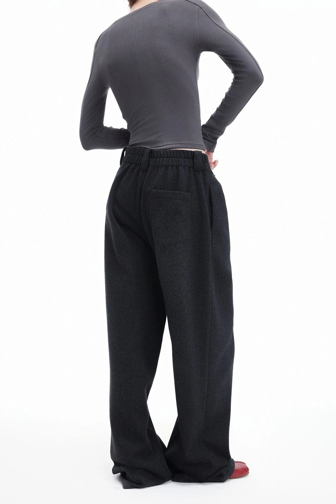 ARTIFICIAL WORLD Asymmetrical Overlay Wool Wide-Leg Pants