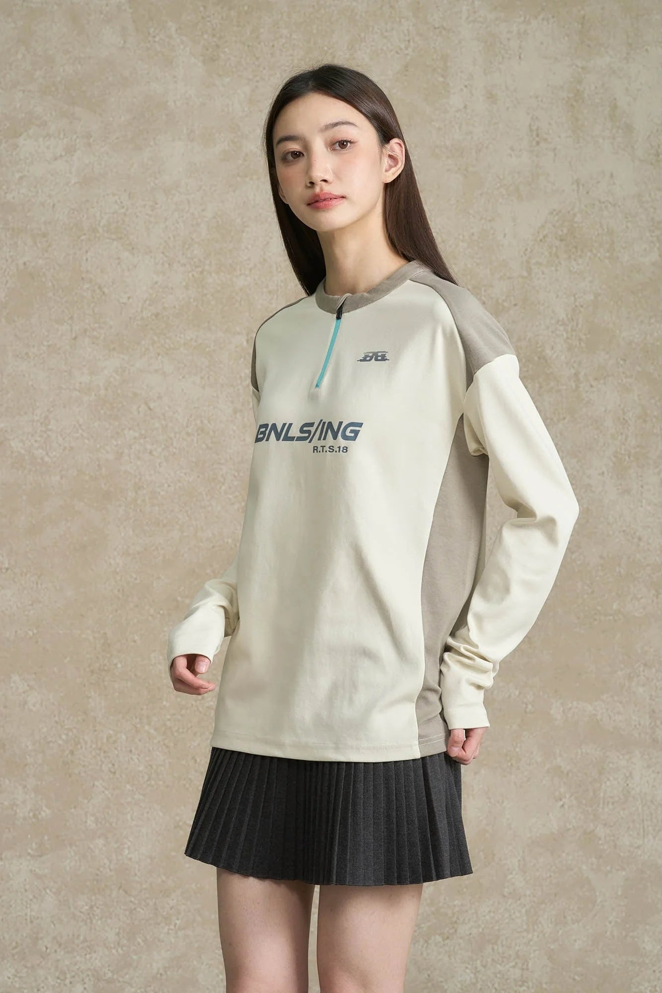 BONELESS Contrast Half-Zip Racing Long-Sleeve Tee
