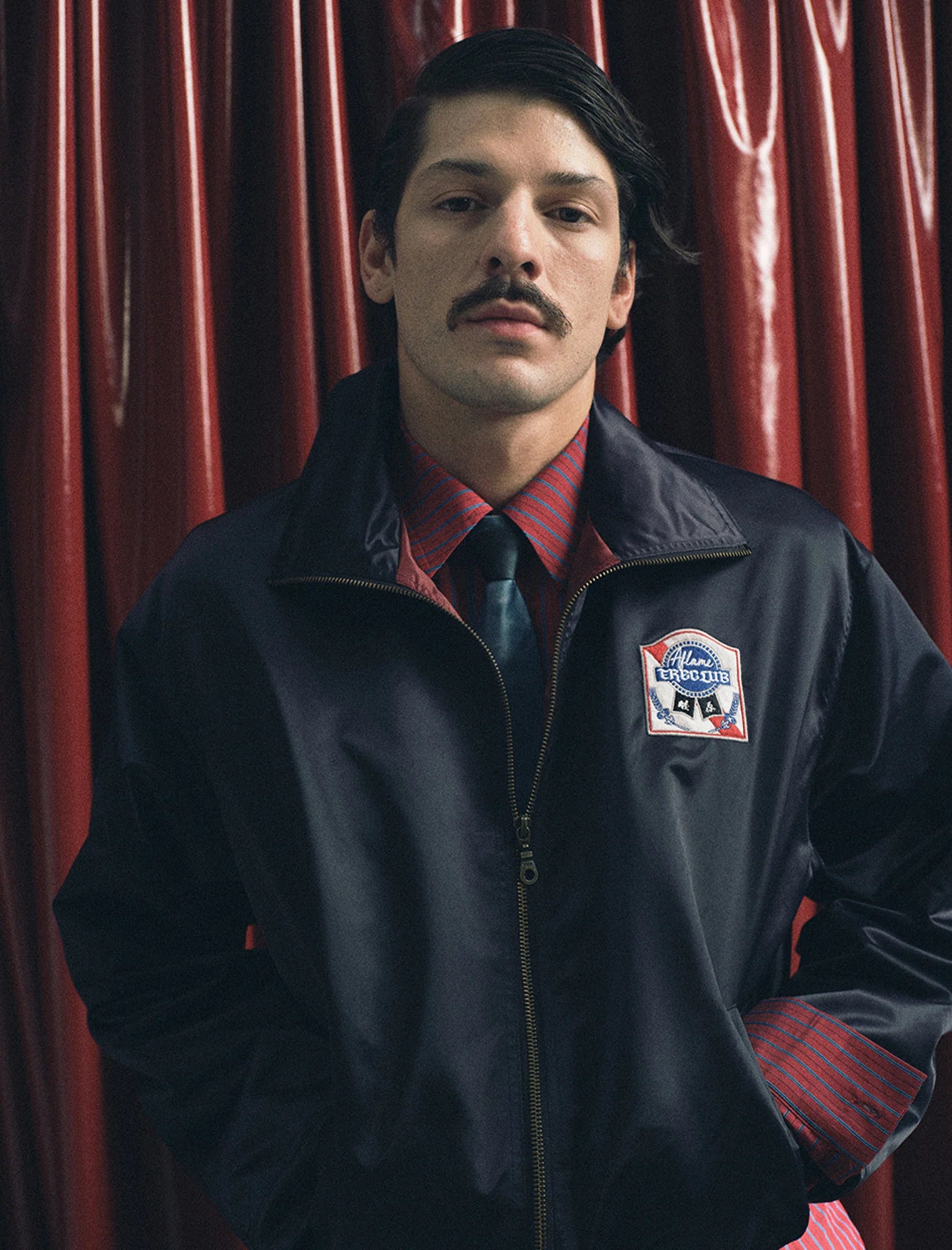 TRECLUB Retro Satin Badge-Patch Blouson