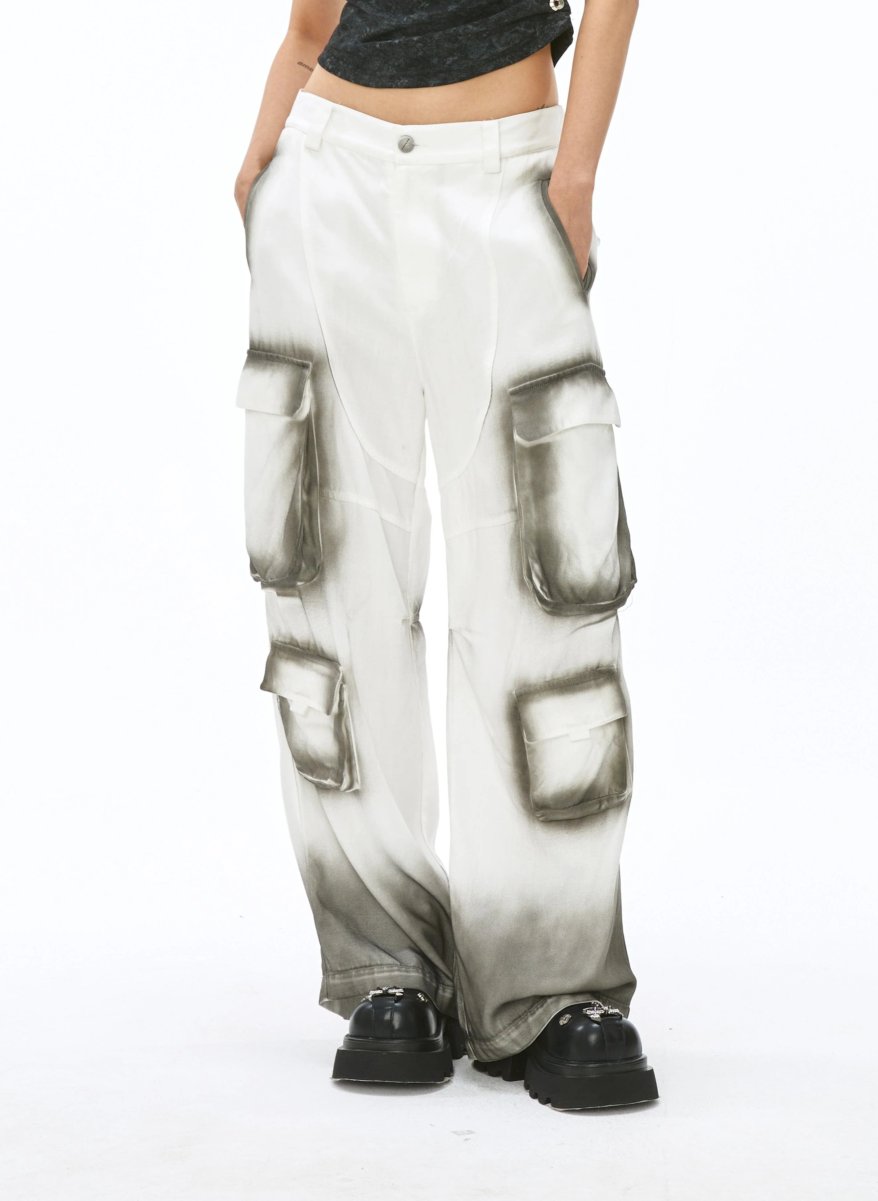 VANN VALRENCE Faded Spray-Dyed Multi-Pocket Cargo Pants
