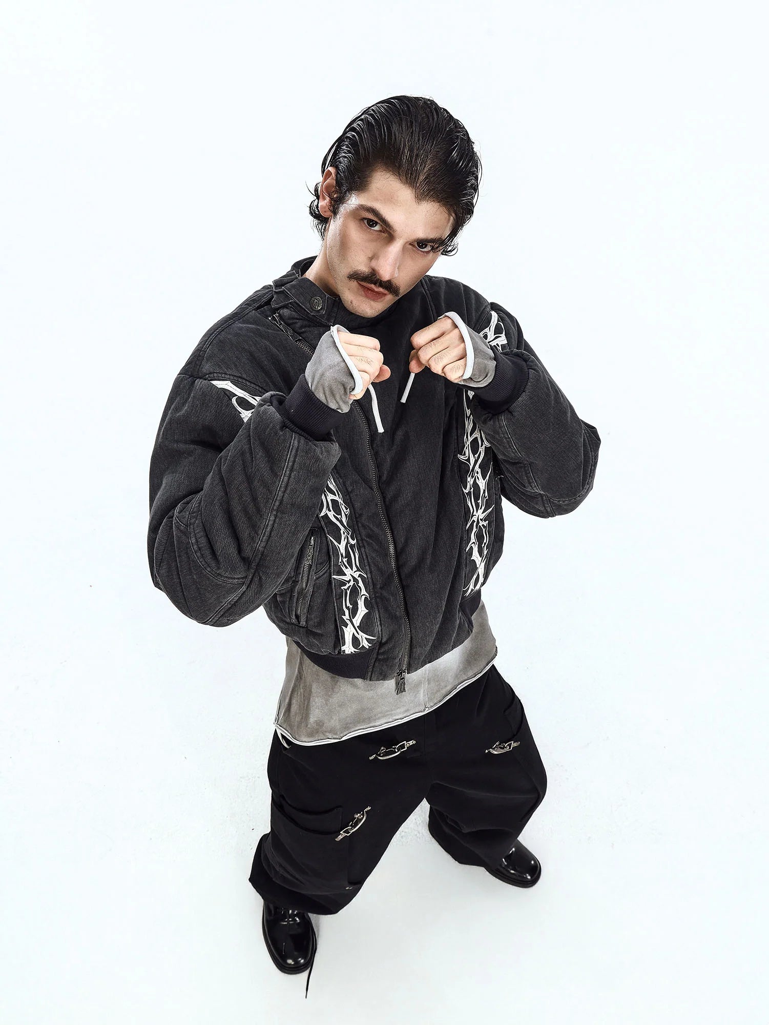FLYERRER Distressed Asymmetric Placket Totem Bomber