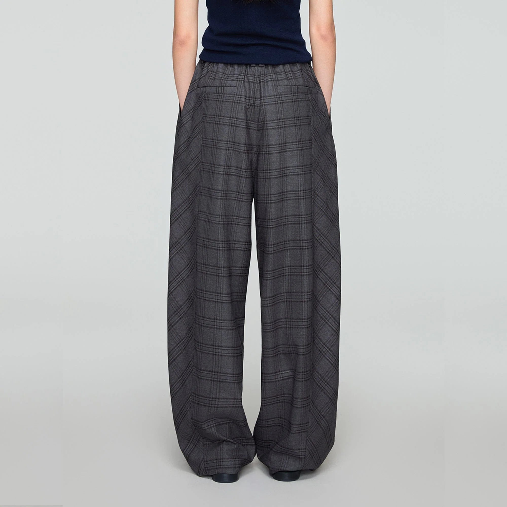 OPICLOTH Retro Paneled Plaid Drawstring Oversized Pants