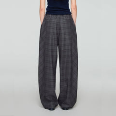 OPICLOTH Retro Paneled Plaid Drawstring Oversized Pants