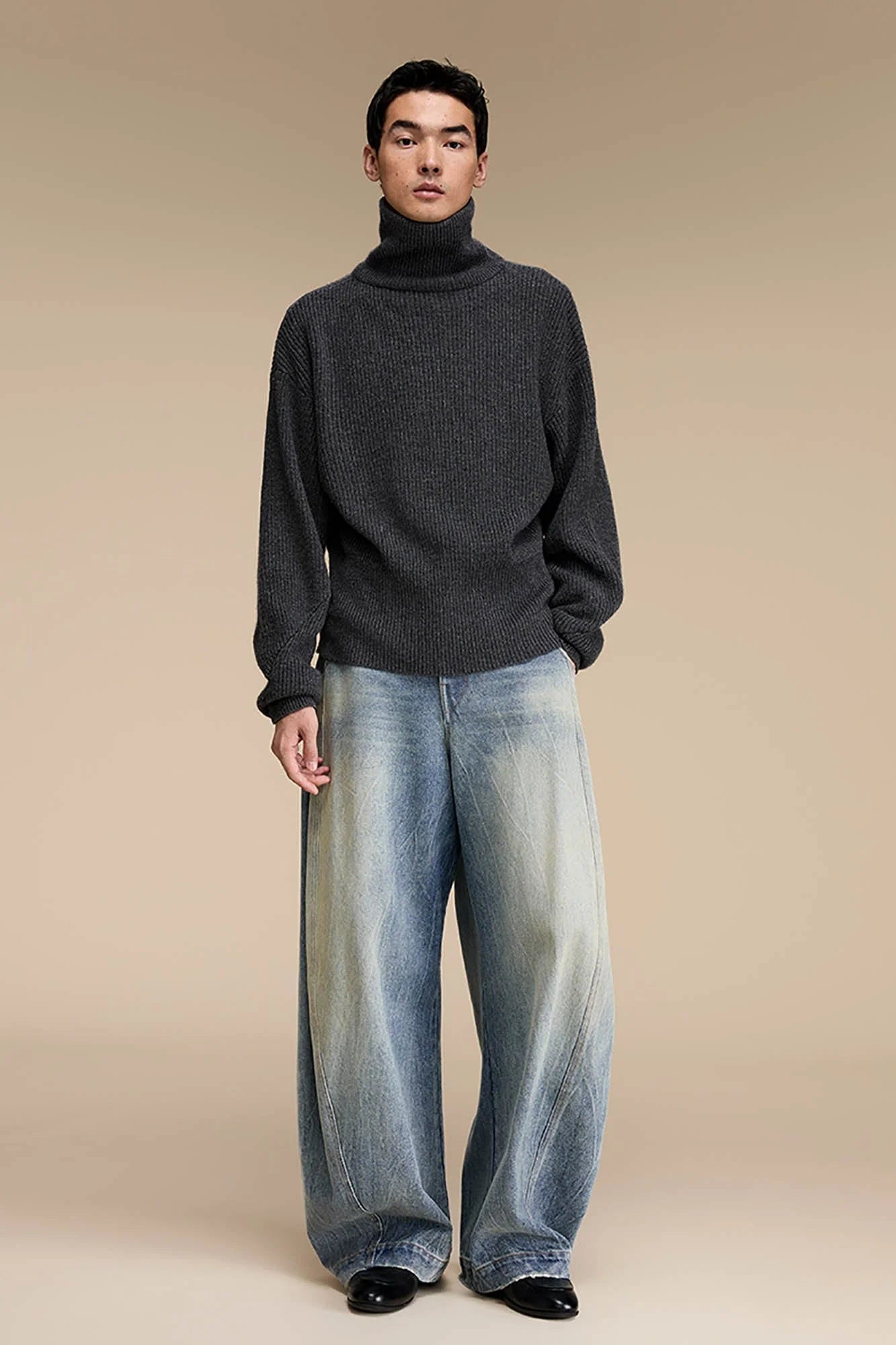 OPICLOTH Distressed Spliced Barrel-Leg Jeans