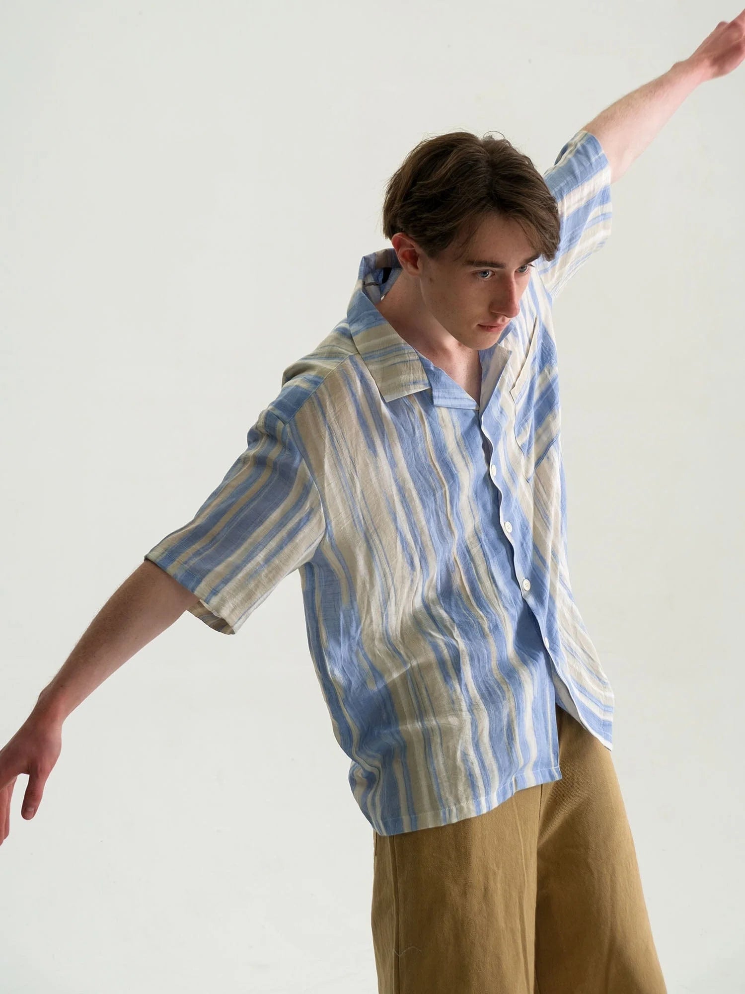 WIID Contrast Stripe Tencel Cuban Half Shirt