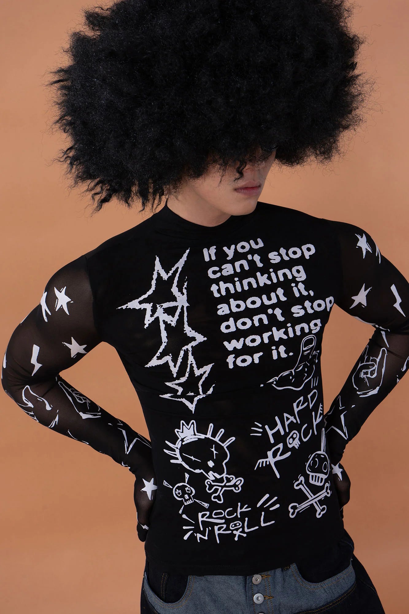 CLP Full-Print Graffiti Mesh Long-Sleeve Tee