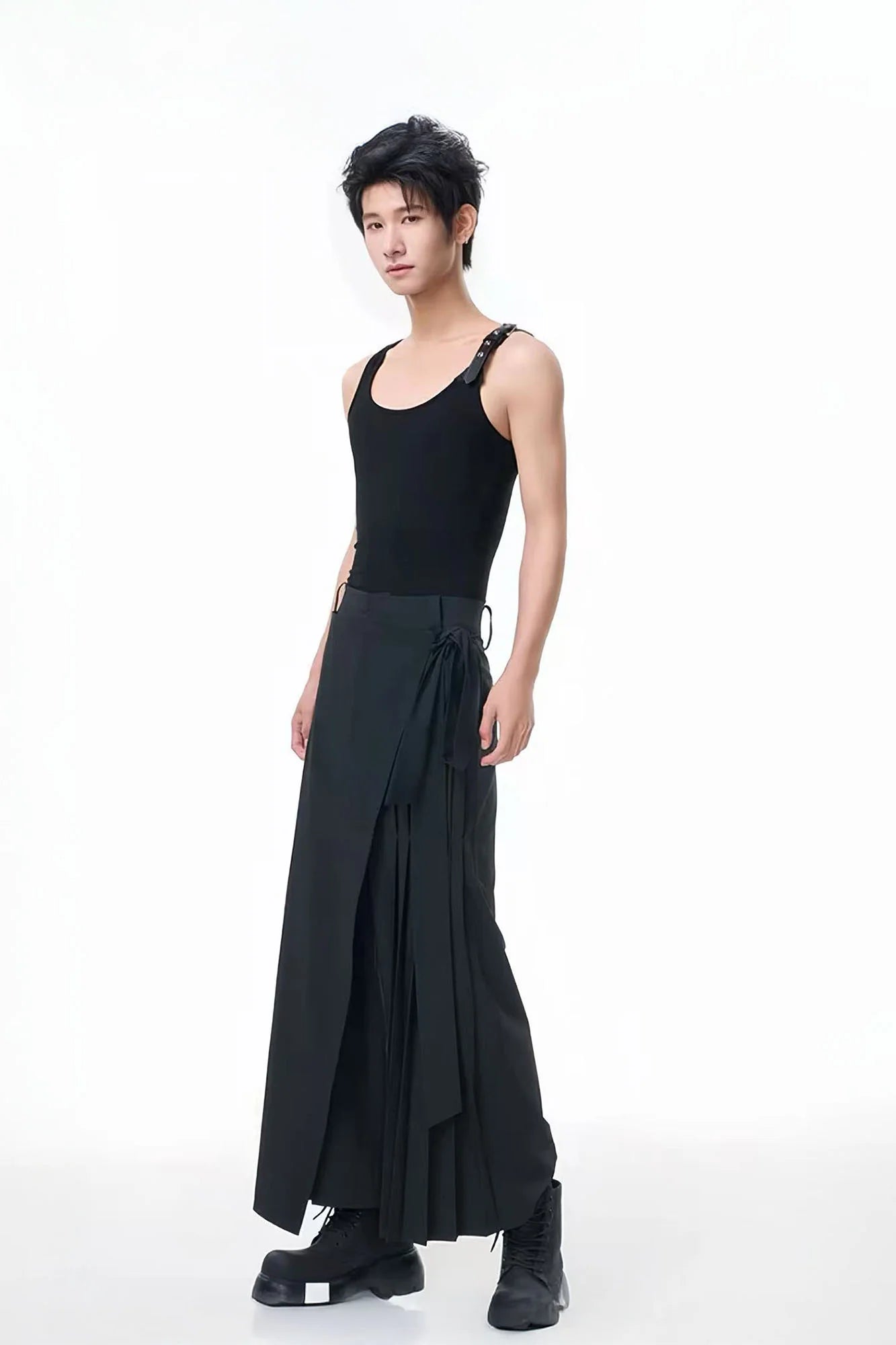 TUIMU Asymmetrical Wrap Pleated Wide-Leg Trousers