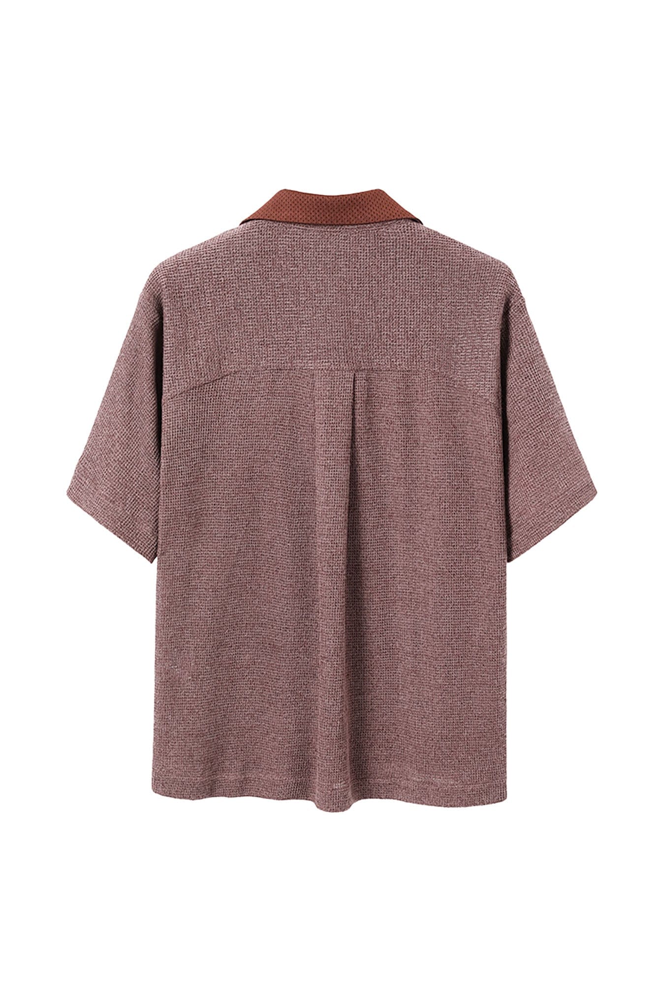 ALVNG AR ANTS Contrast Collar Knitted Texture Half Shirt