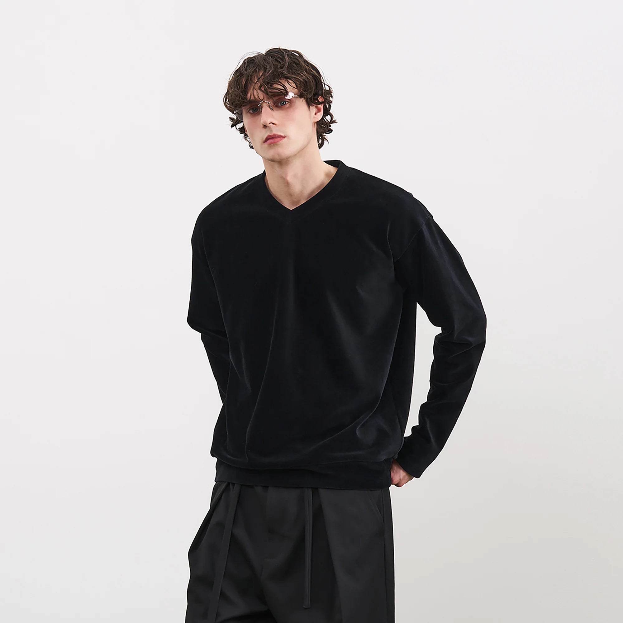 PMW Essential Velvet V-Neck Long Sleeve