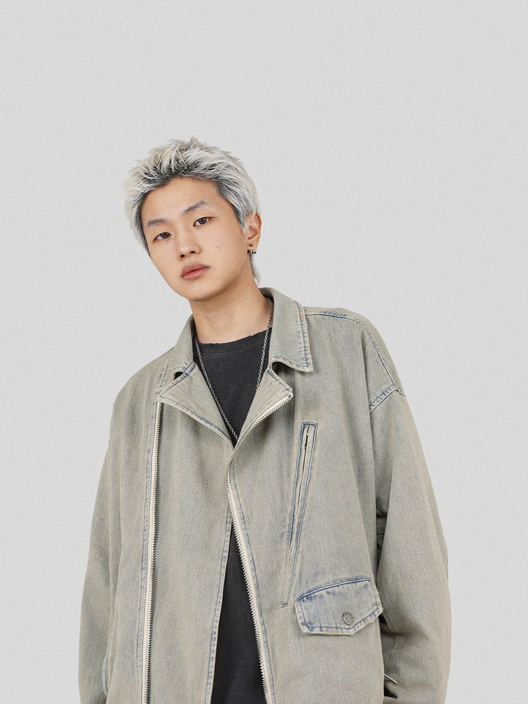 UNDERWATER Acid Wash Zipper Biker Jacket