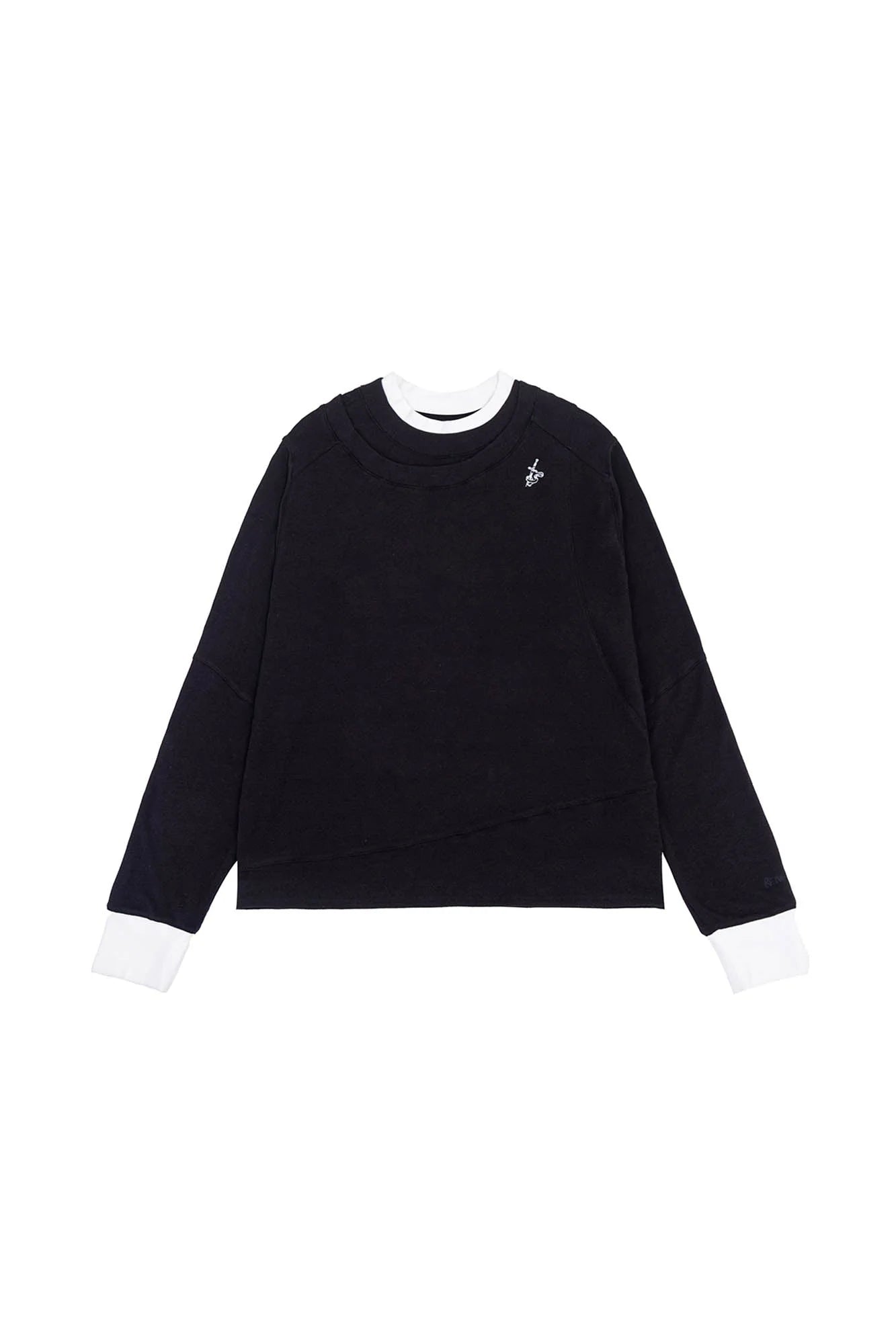 IN EXISTENCE Layered Asymmetrical Neck Embroidered Long-Sleeve Tee