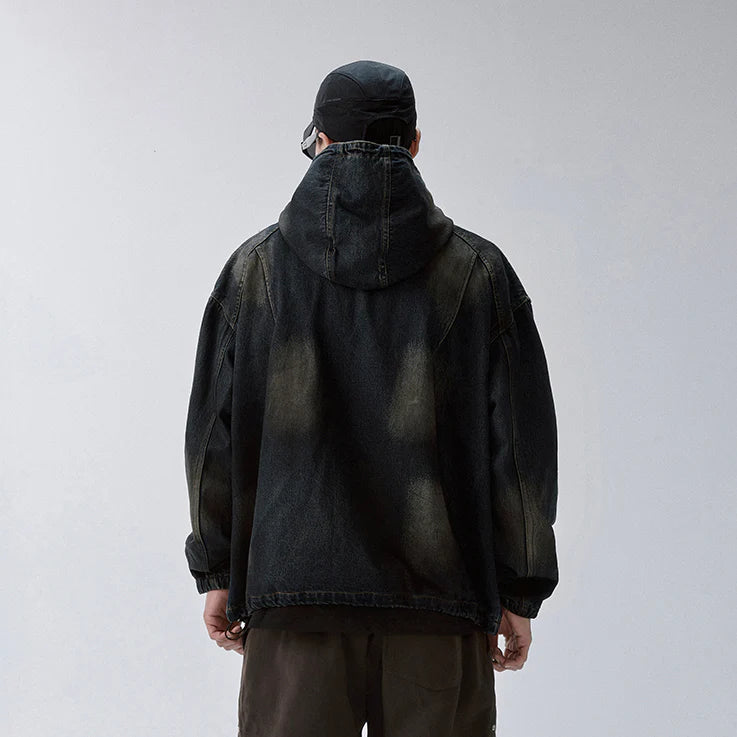 F2CE Washed Paneled Denim Hooded Jacket